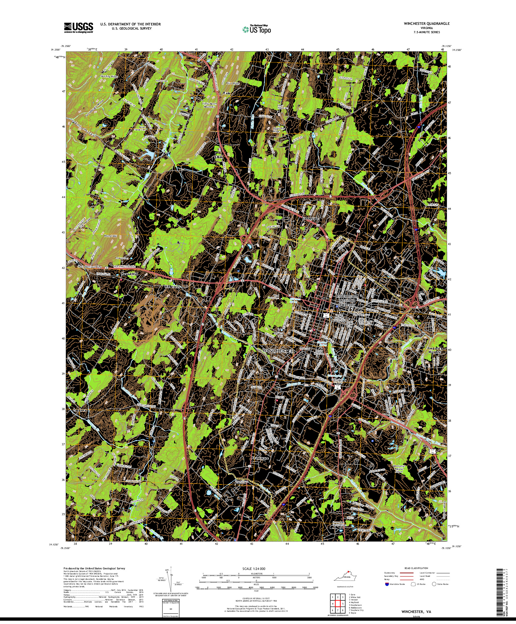 USGS US TOPO 7.5-MINUTE MAP FOR WINCHESTER, VA 2019