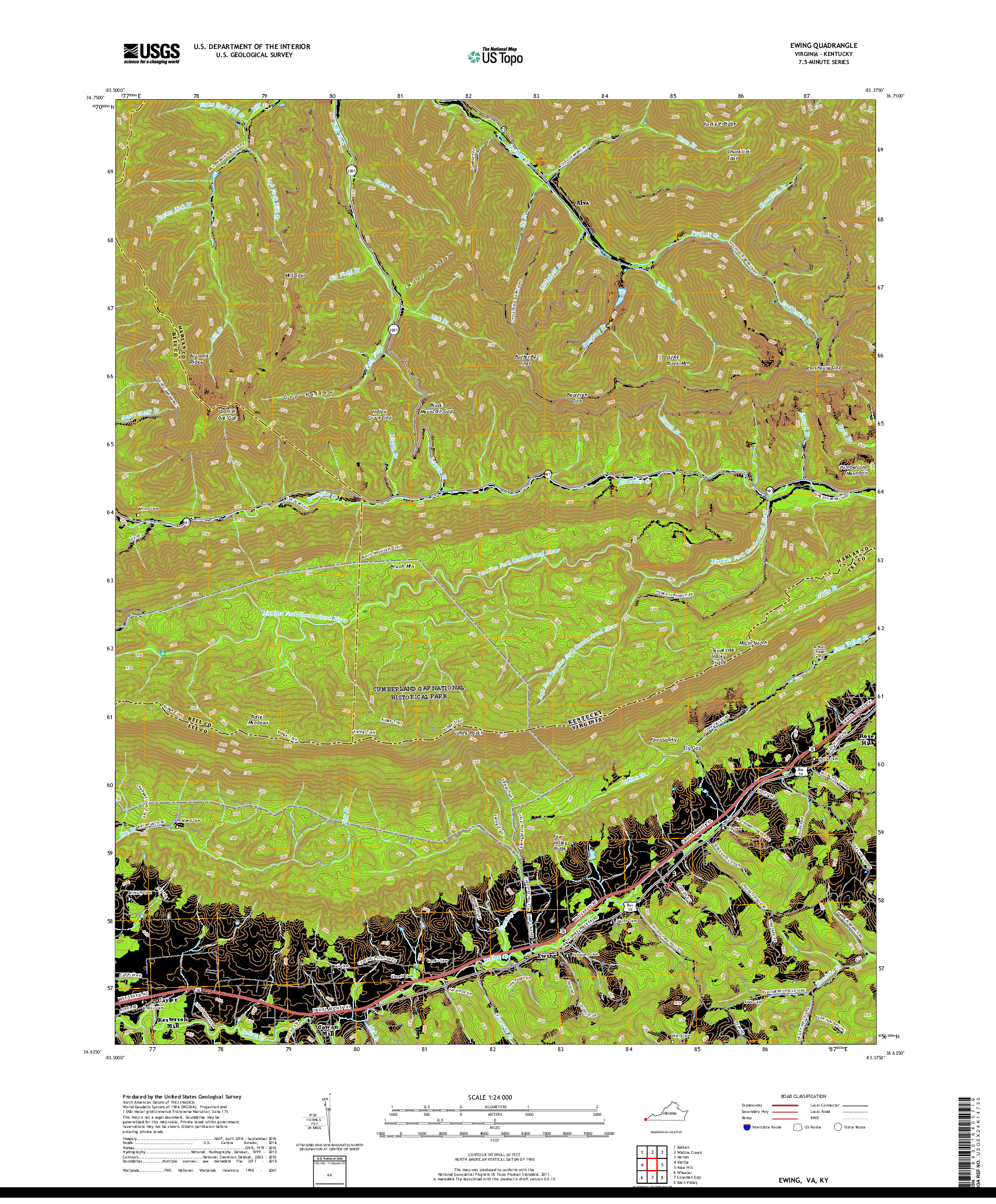 USGS US TOPO 7.5-MINUTE MAP FOR EWING, VA,KY 2019