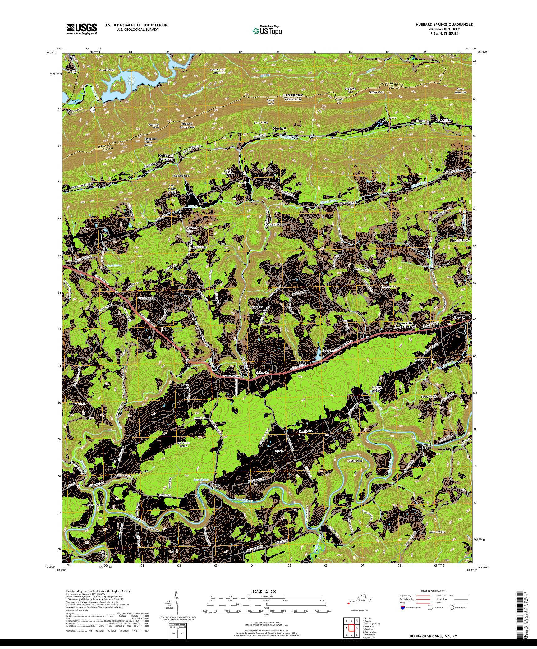 USGS US TOPO 7.5-MINUTE MAP FOR HUBBARD SPRINGS, VA,KY 2019