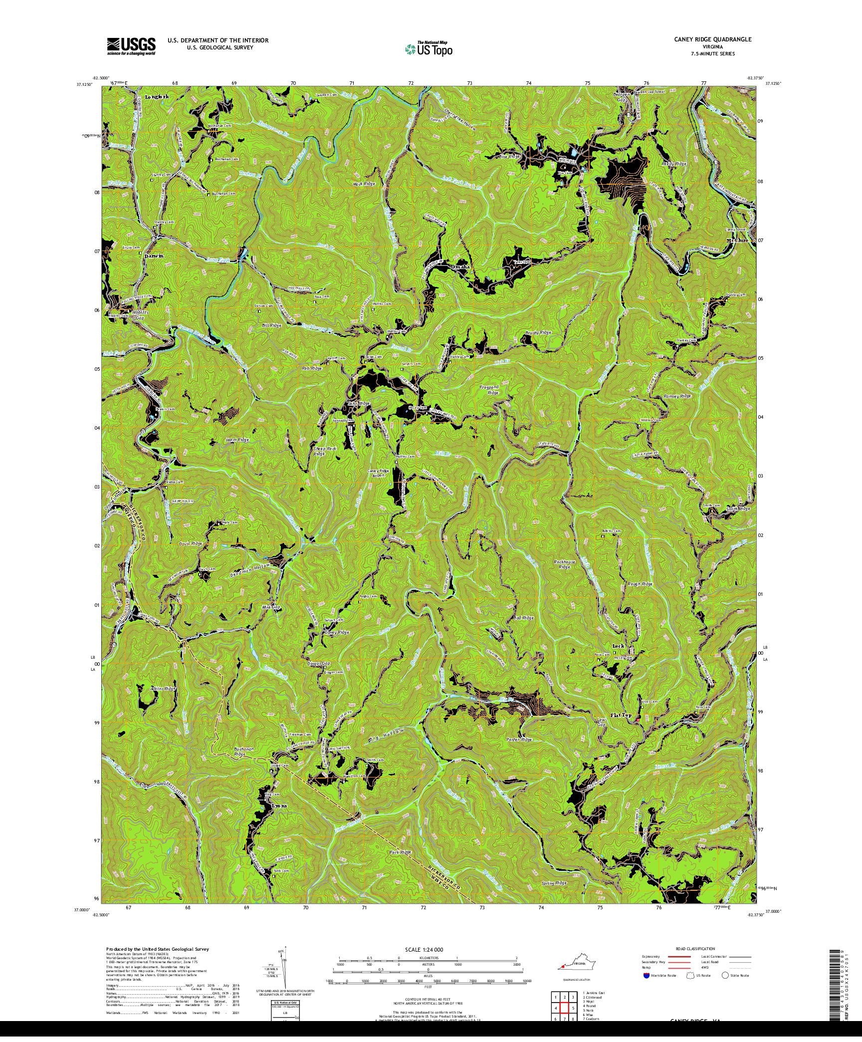 USGS US TOPO 7.5-MINUTE MAP FOR CANEY RIDGE, VA 2019