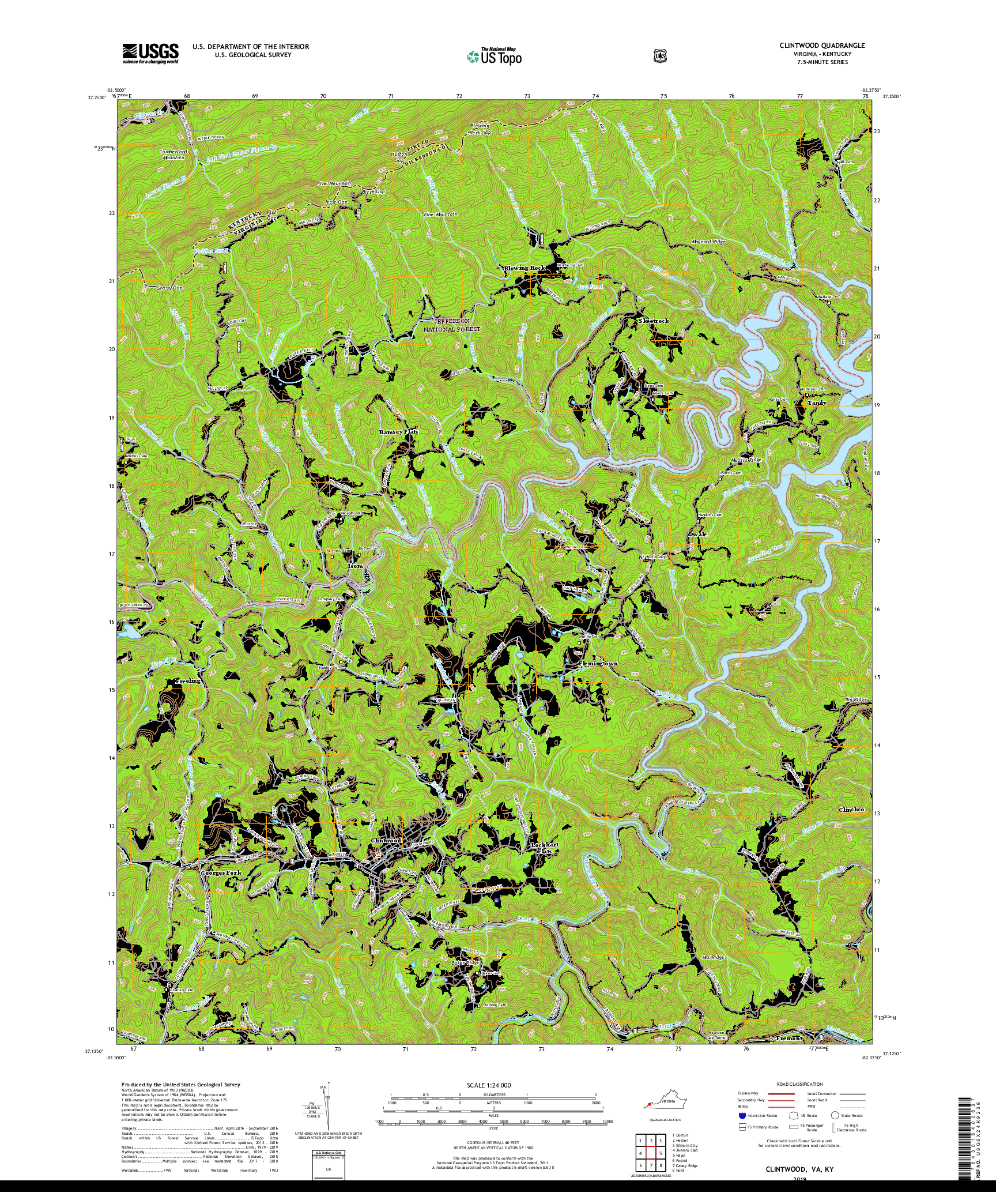 USGS US TOPO 7.5-MINUTE MAP FOR CLINTWOOD, VA,KY 2019