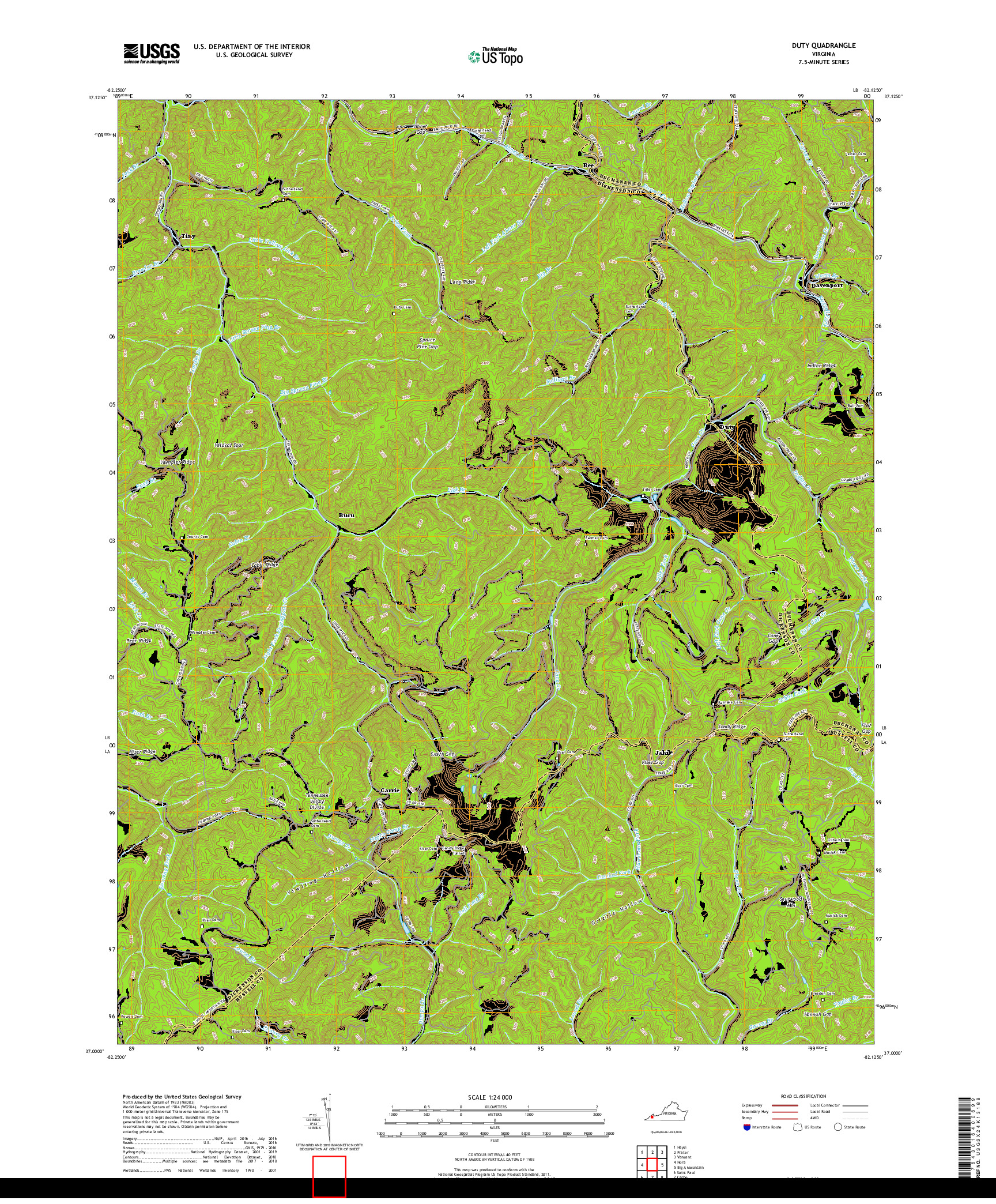 USGS US TOPO 7.5-MINUTE MAP FOR DUTY, VA 2019