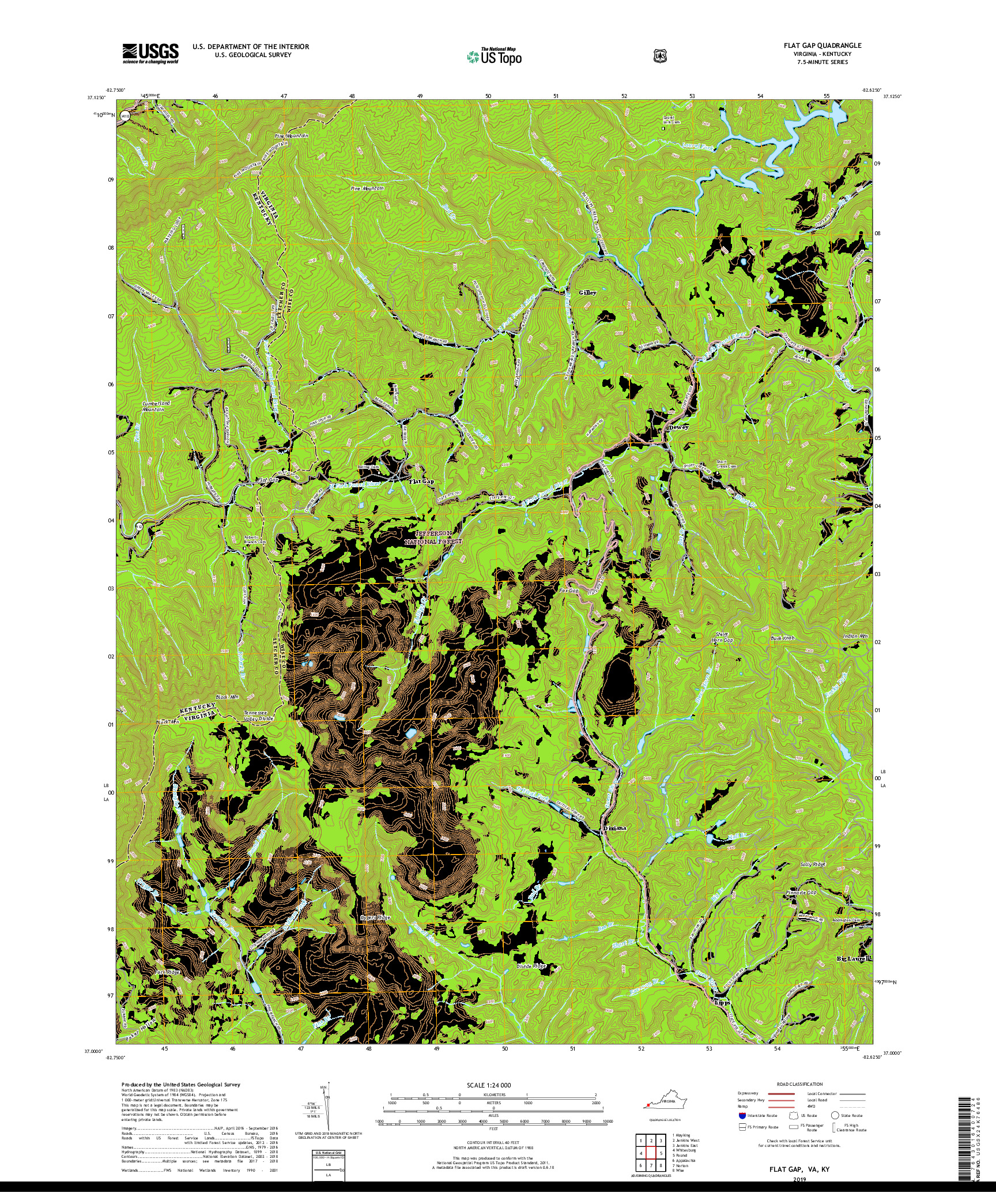 USGS US TOPO 7.5-MINUTE MAP FOR FLAT GAP, VA,KY 2019