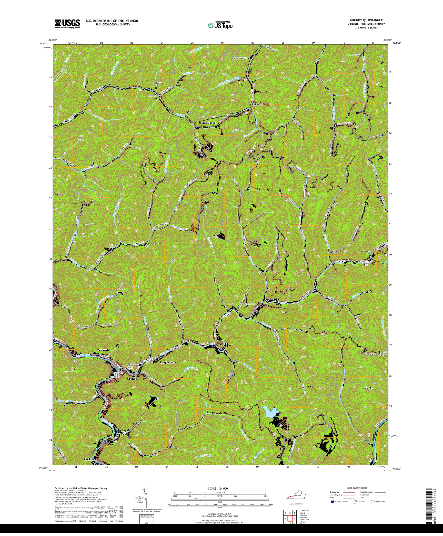 USGS US TOPO 7.5-MINUTE MAP FOR GRUNDY, VA 2019