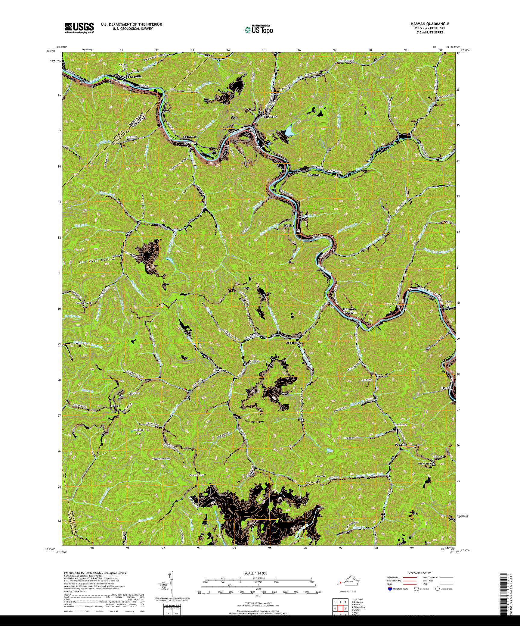 USGS US TOPO 7.5-MINUTE MAP FOR HARMAN, VA,KY 2019