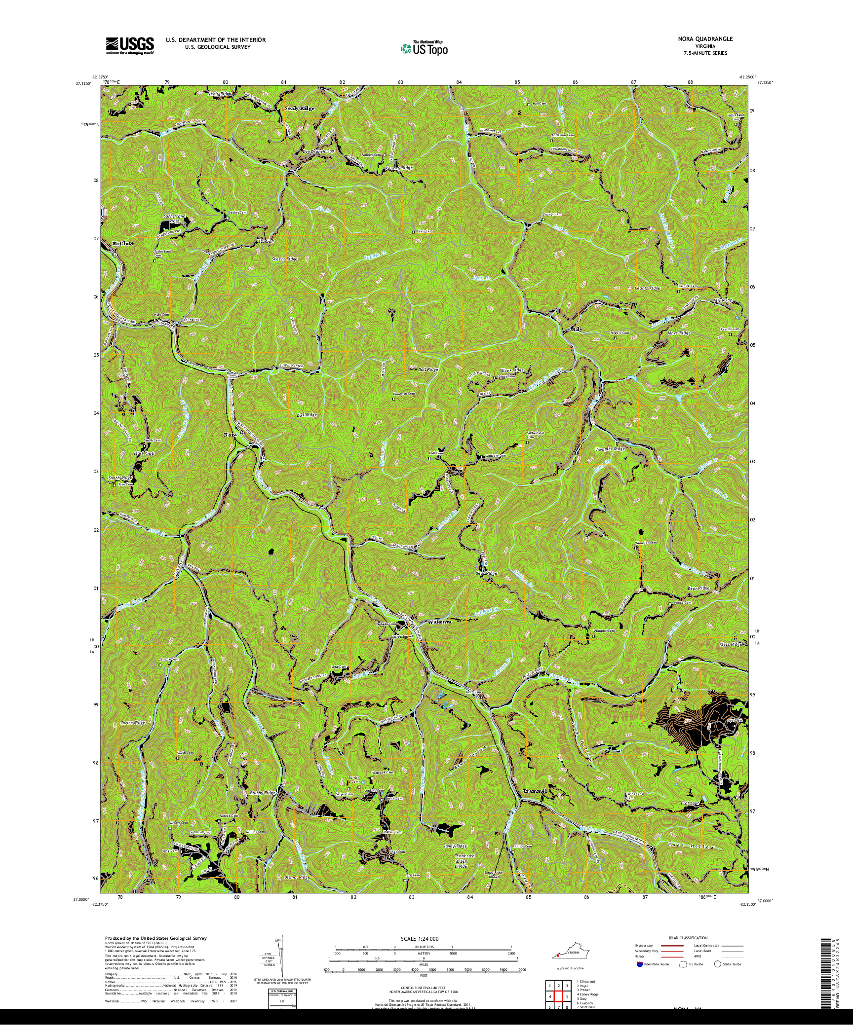USGS US TOPO 7.5-MINUTE MAP FOR NORA, VA 2019