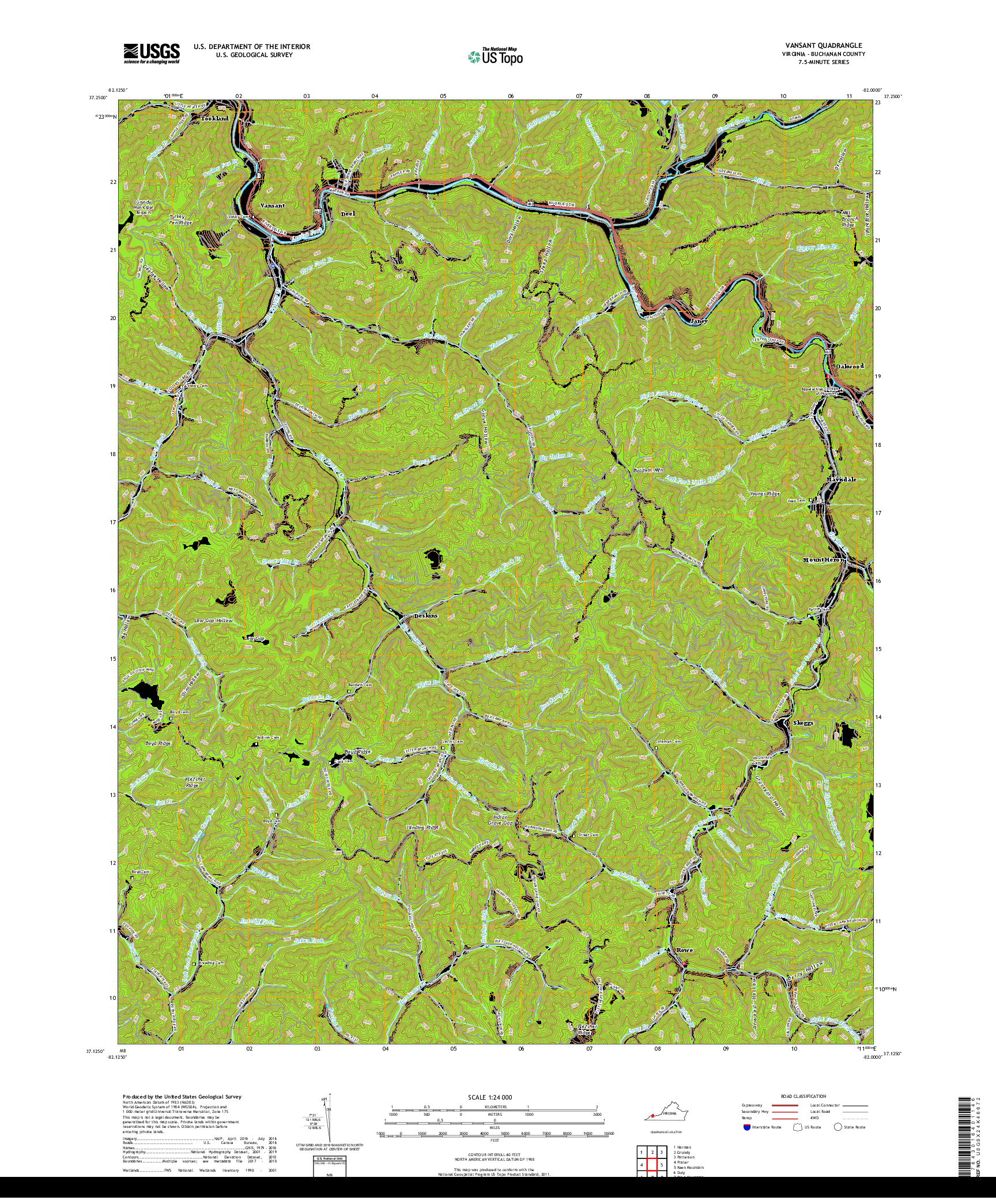 USGS US TOPO 7.5-MINUTE MAP FOR VANSANT, VA 2019