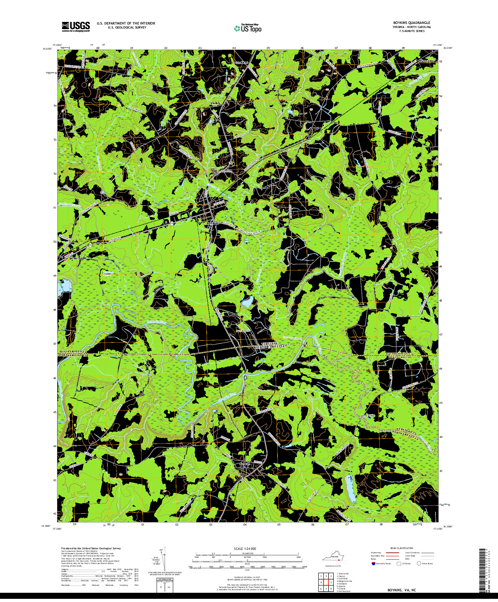 USGS US TOPO 7.5-MINUTE MAP FOR BOYKINS, VA,NC 2019