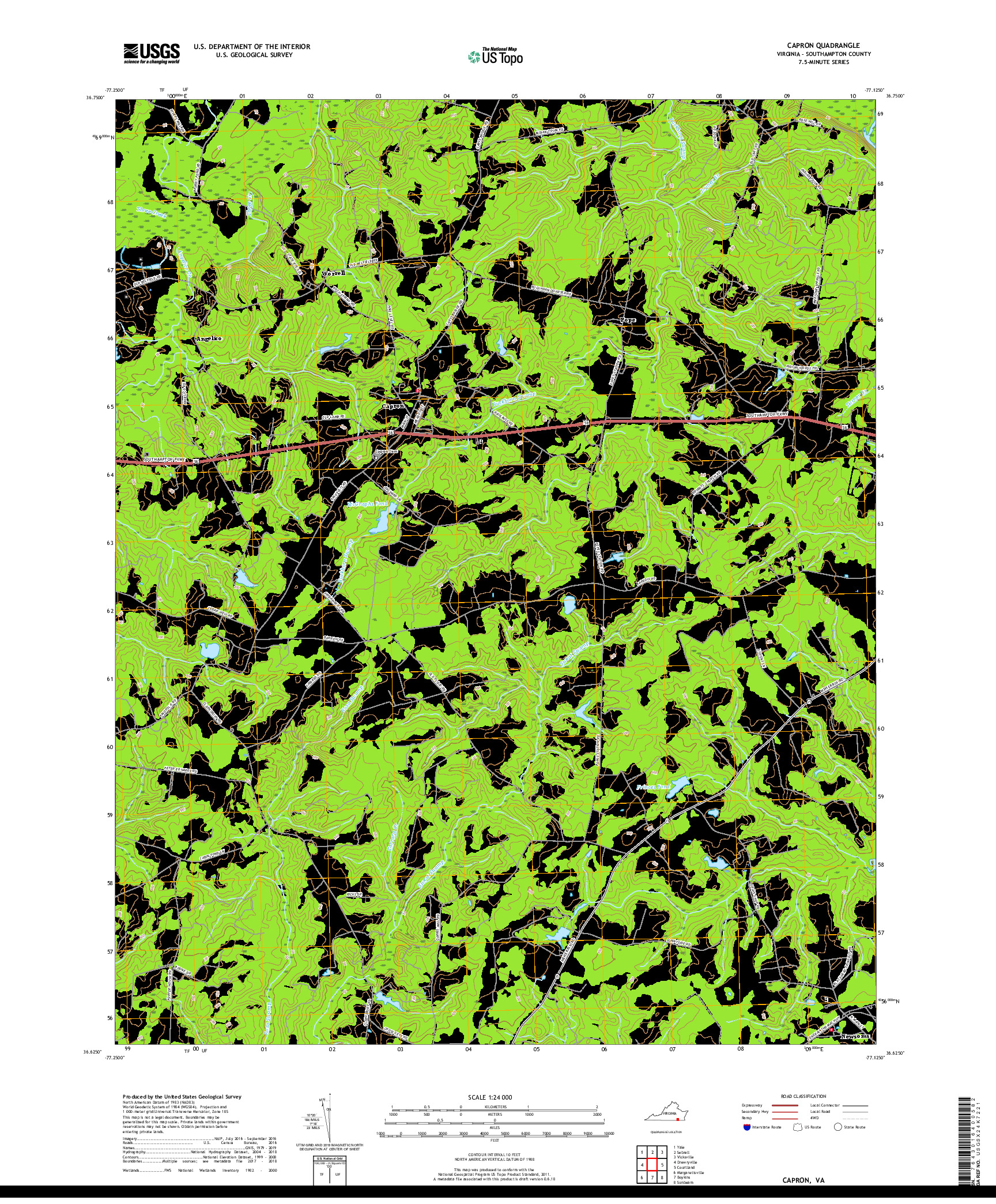 USGS US TOPO 7.5-MINUTE MAP FOR CAPRON, VA 2019