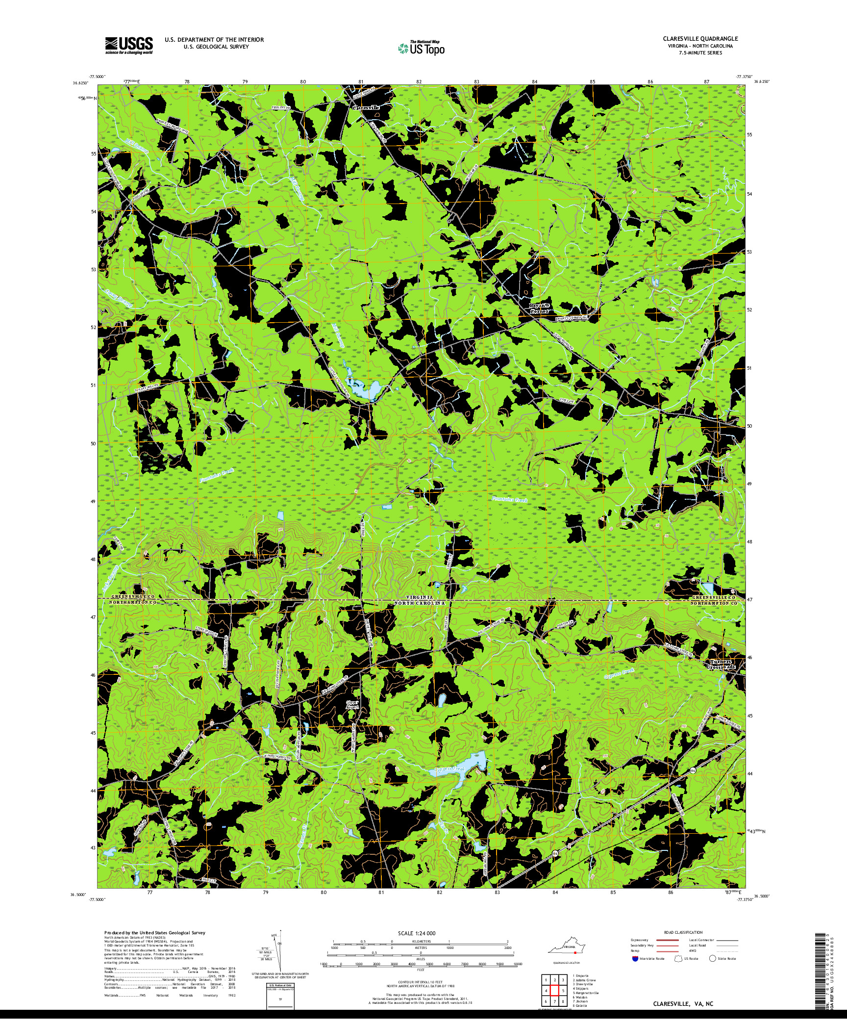 USGS US TOPO 7.5-MINUTE MAP FOR CLARESVILLE, VA,NC 2019