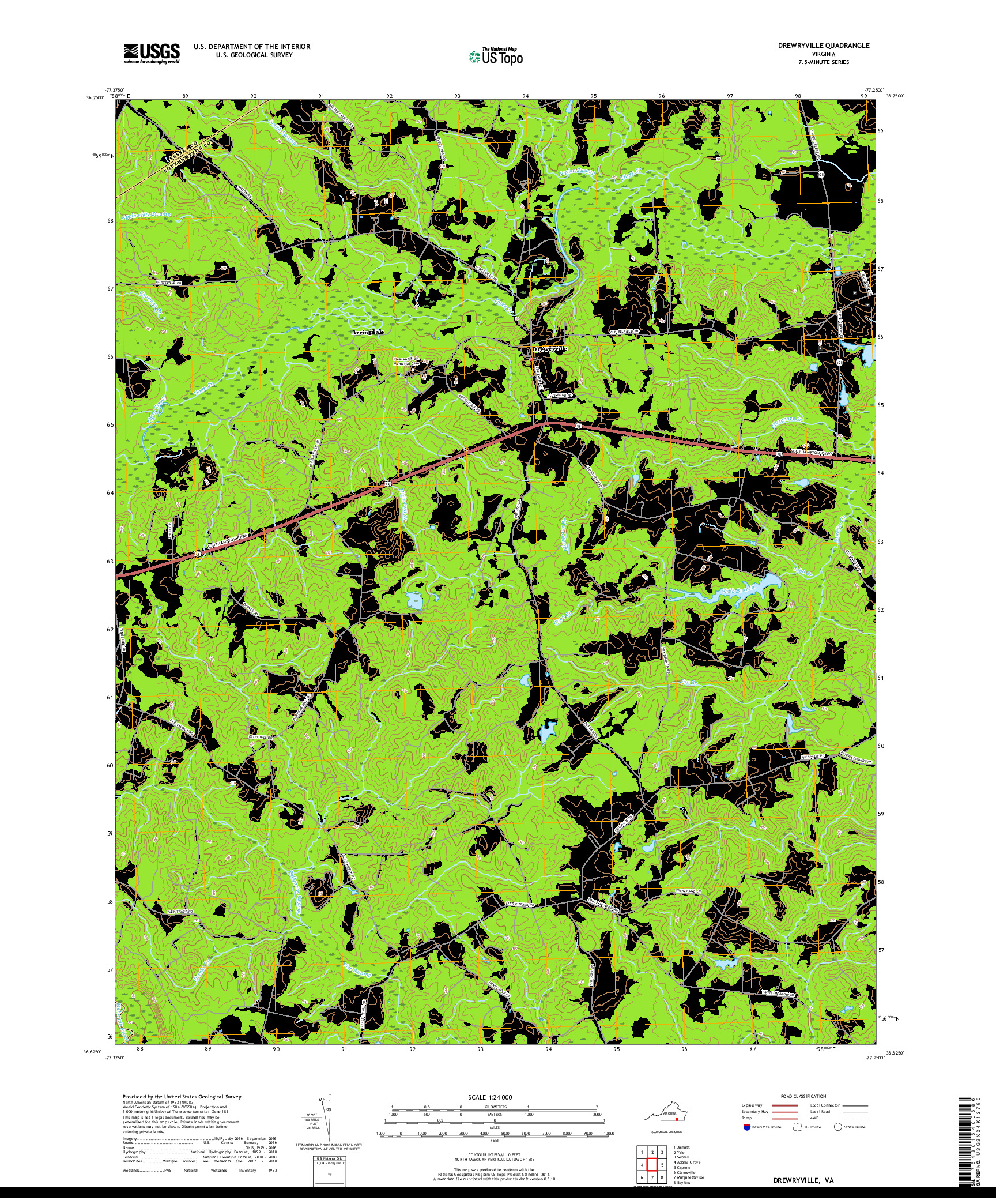 USGS US TOPO 7.5-MINUTE MAP FOR DREWRYVILLE, VA 2019