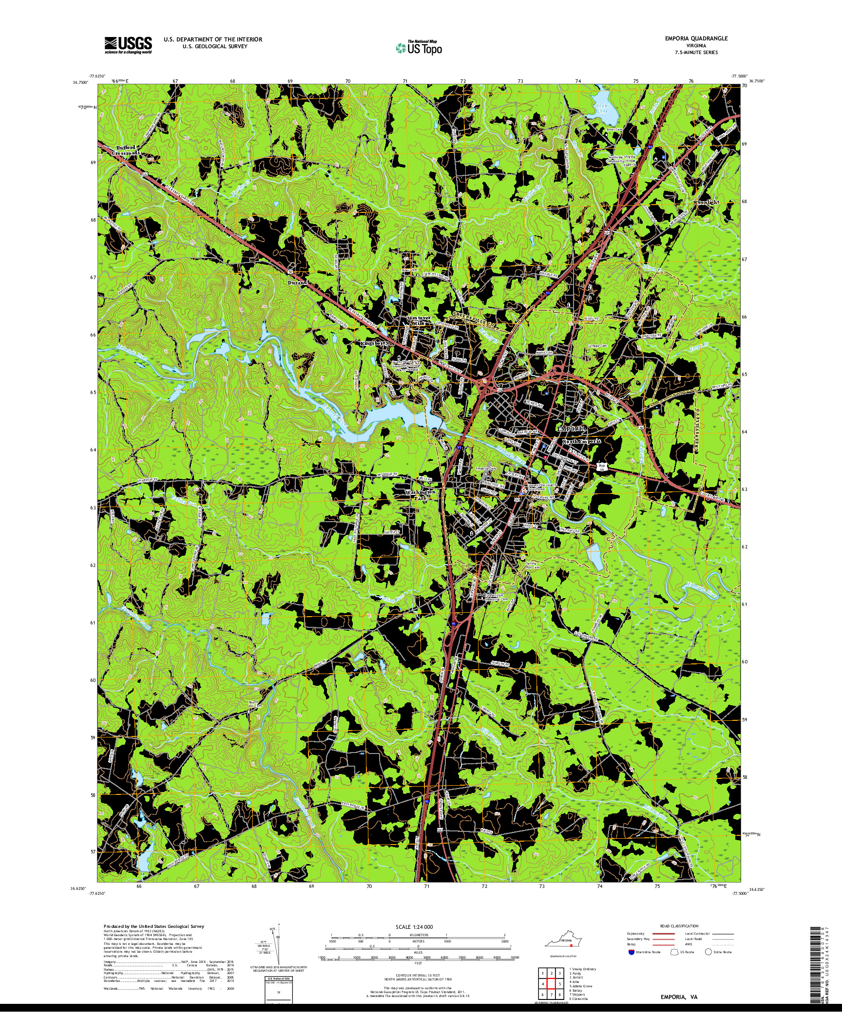 USGS US TOPO 7.5-MINUTE MAP FOR EMPORIA, VA 2019