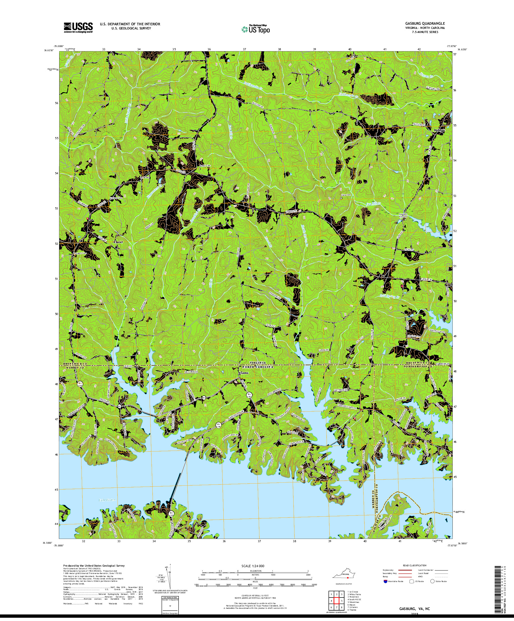USGS US TOPO 7.5-MINUTE MAP FOR GASBURG, VA,NC 2019