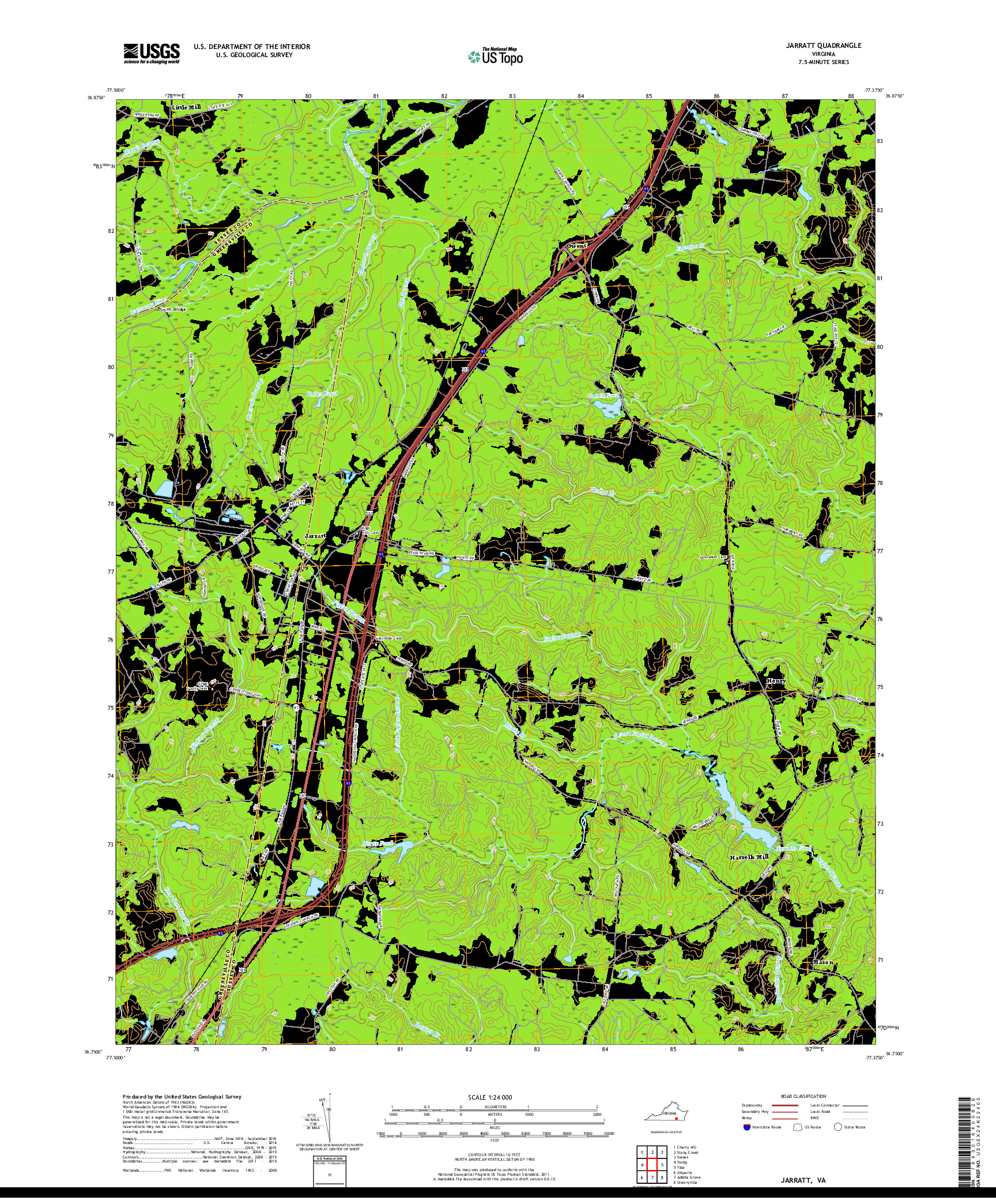 USGS US TOPO 7.5-MINUTE MAP FOR JARRATT, VA 2019