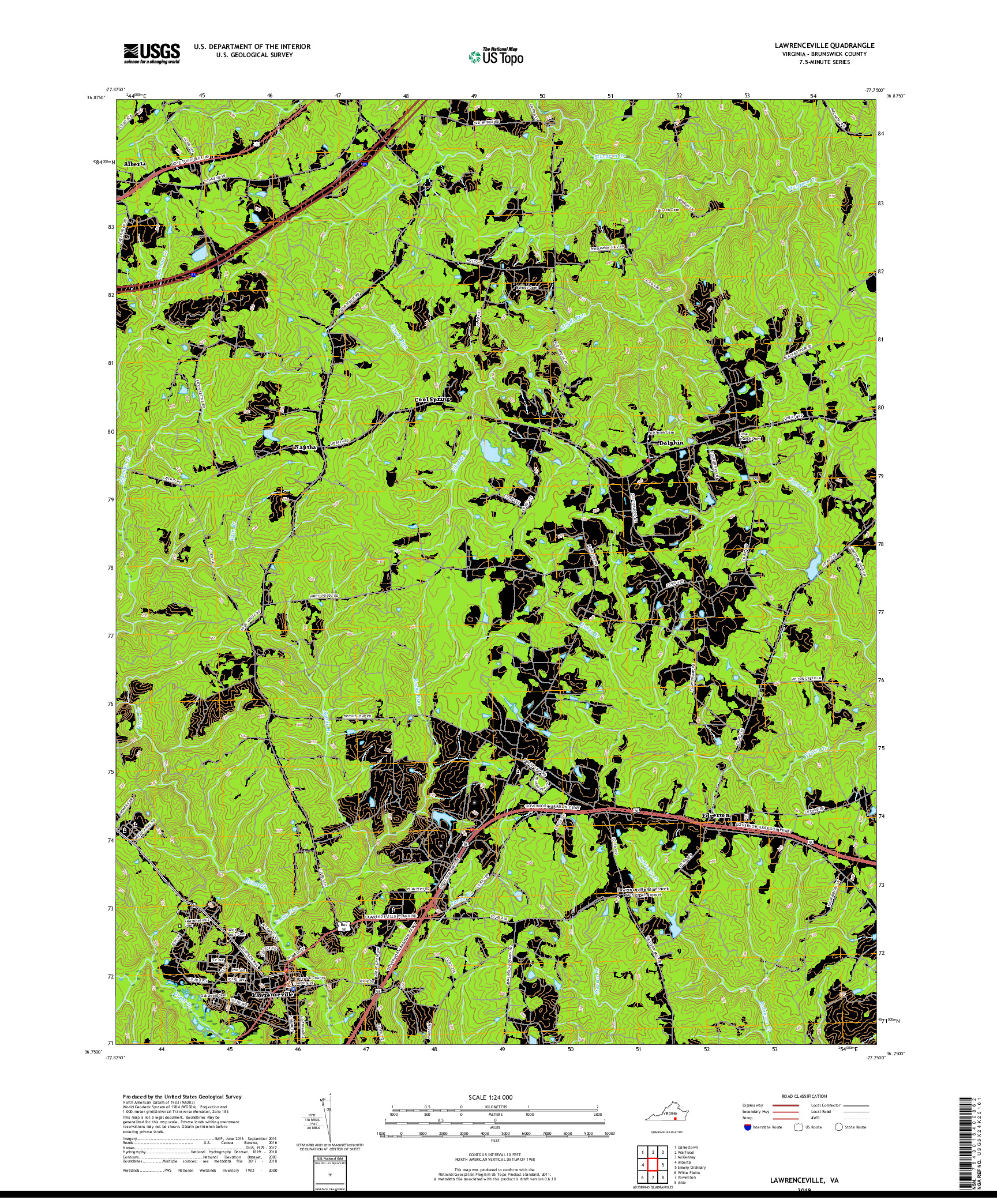 USGS US TOPO 7.5-MINUTE MAP FOR LAWRENCEVILLE, VA 2019