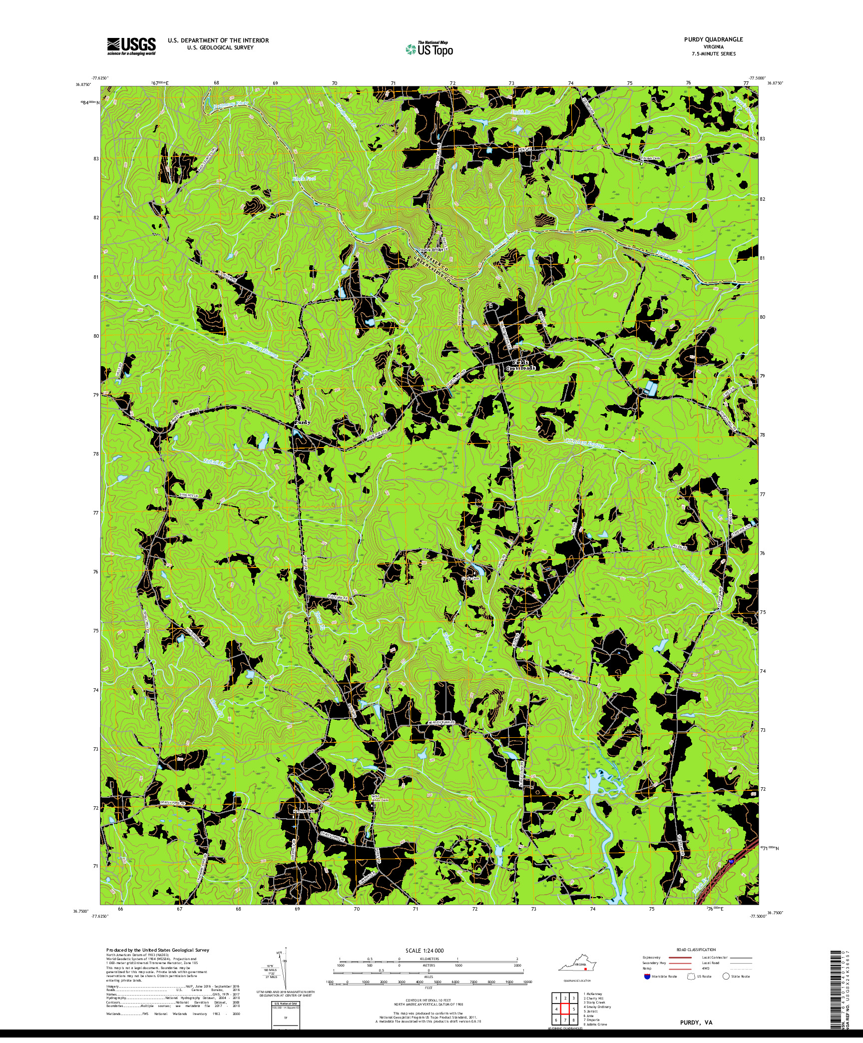 USGS US TOPO 7.5-MINUTE MAP FOR PURDY, VA 2019