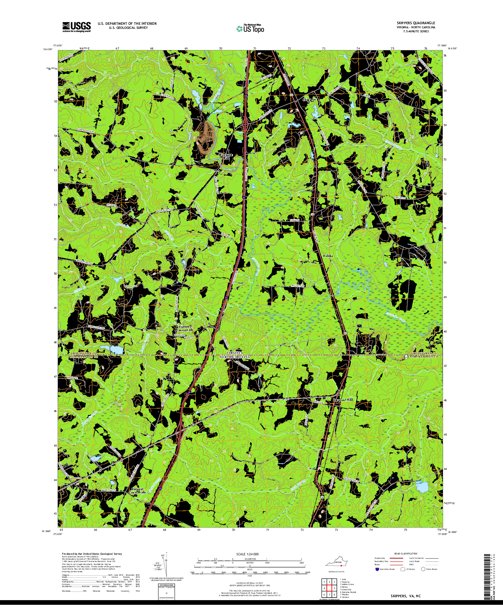 USGS US TOPO 7.5-MINUTE MAP FOR SKIPPERS, VA,NC 2019