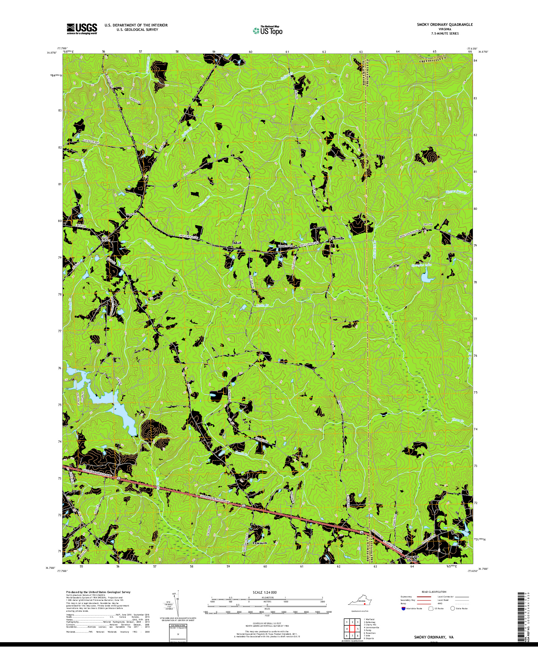 USGS US TOPO 7.5-MINUTE MAP FOR SMOKY ORDINARY, VA 2019