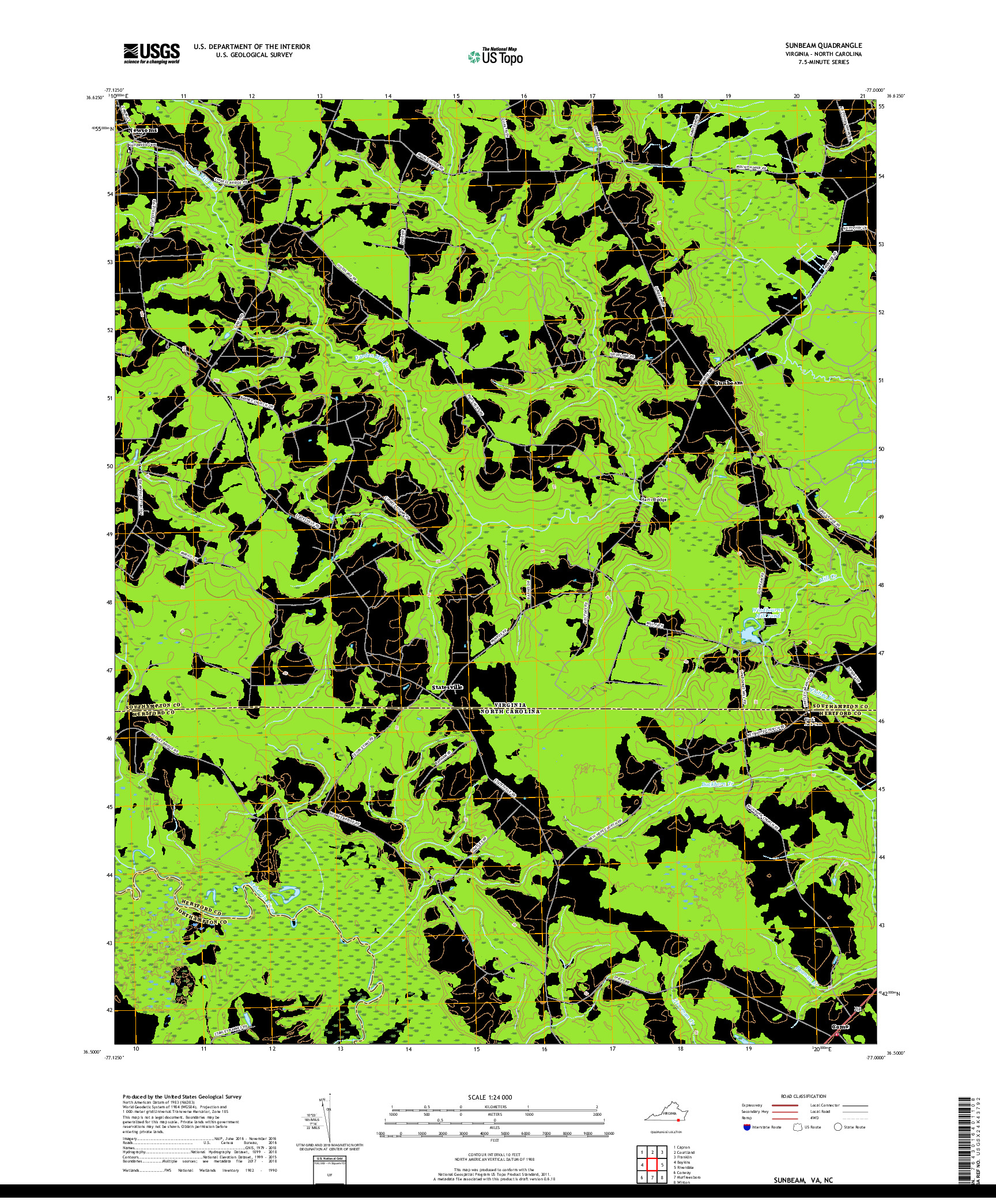 USGS US TOPO 7.5-MINUTE MAP FOR SUNBEAM, VA,NC 2019