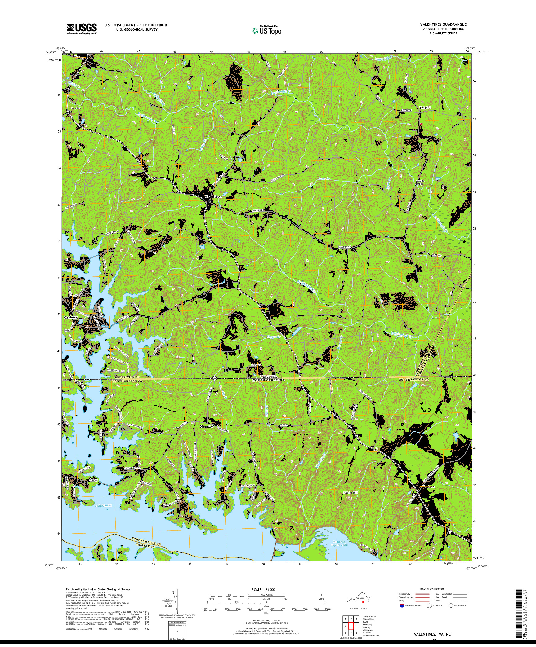 USGS US TOPO 7.5-MINUTE MAP FOR VALENTINES, VA,NC 2019