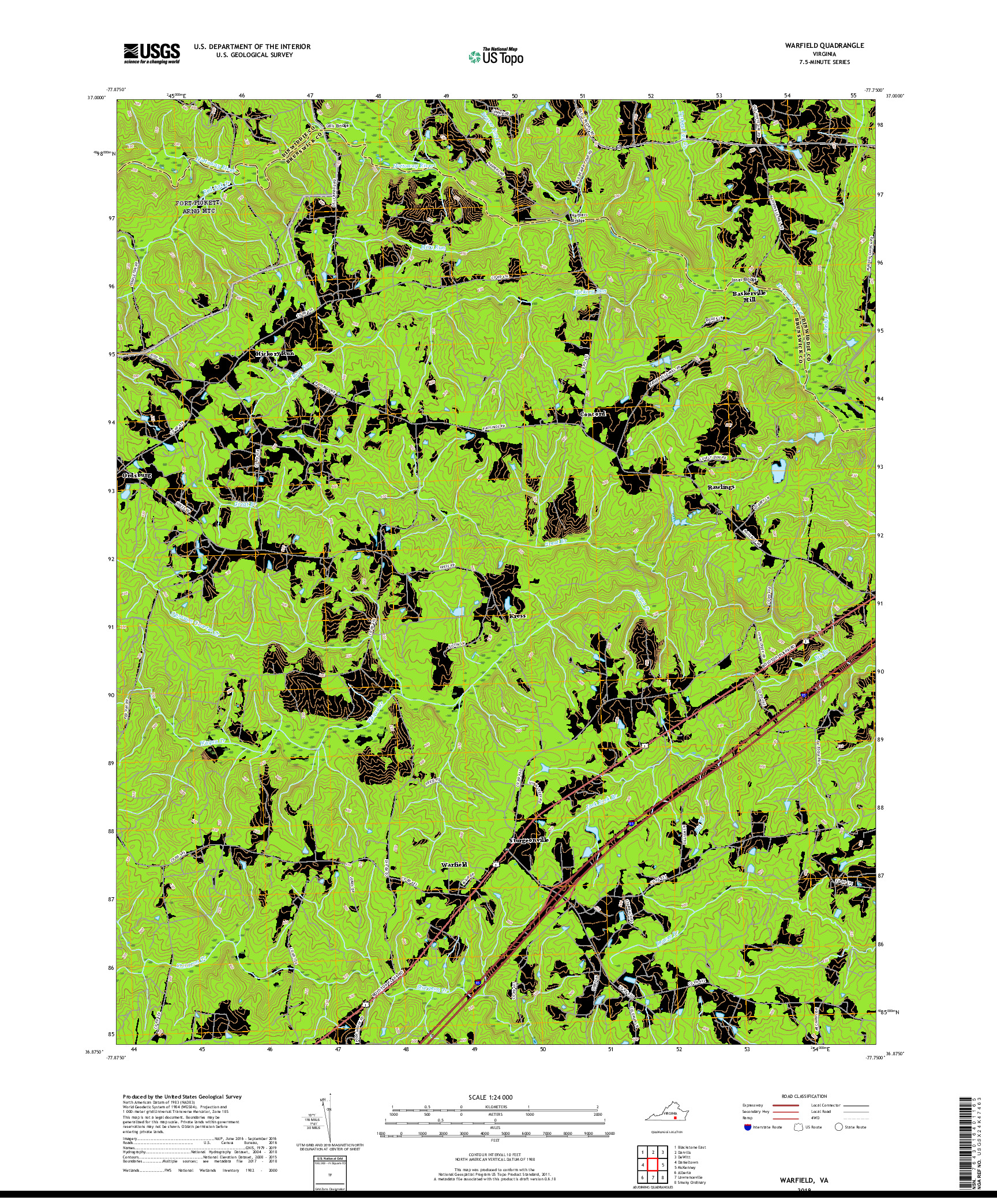 USGS US TOPO 7.5-MINUTE MAP FOR WARFIELD, VA 2019