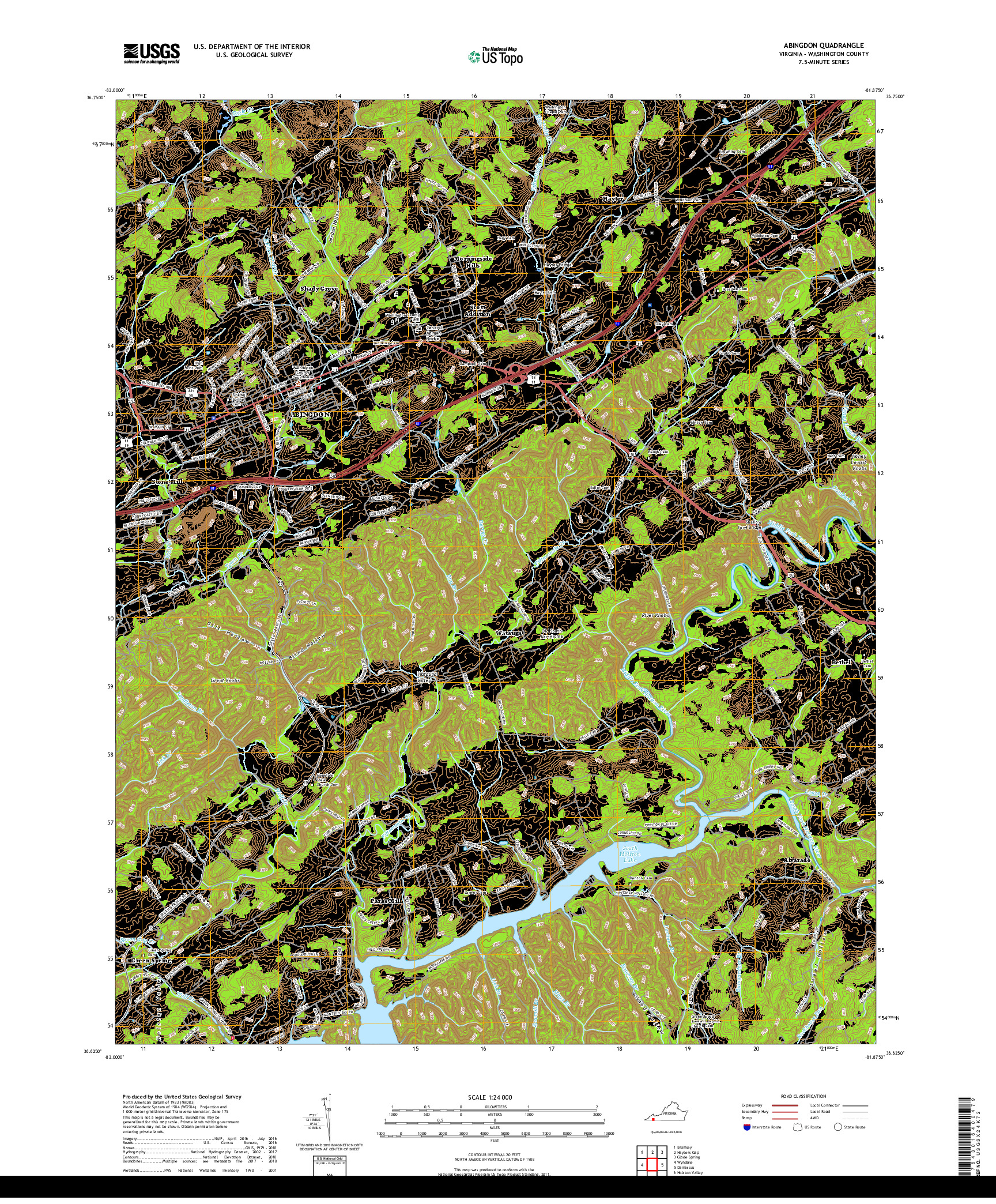 USGS US TOPO 7.5-MINUTE MAP FOR ABINGDON, VA 2019