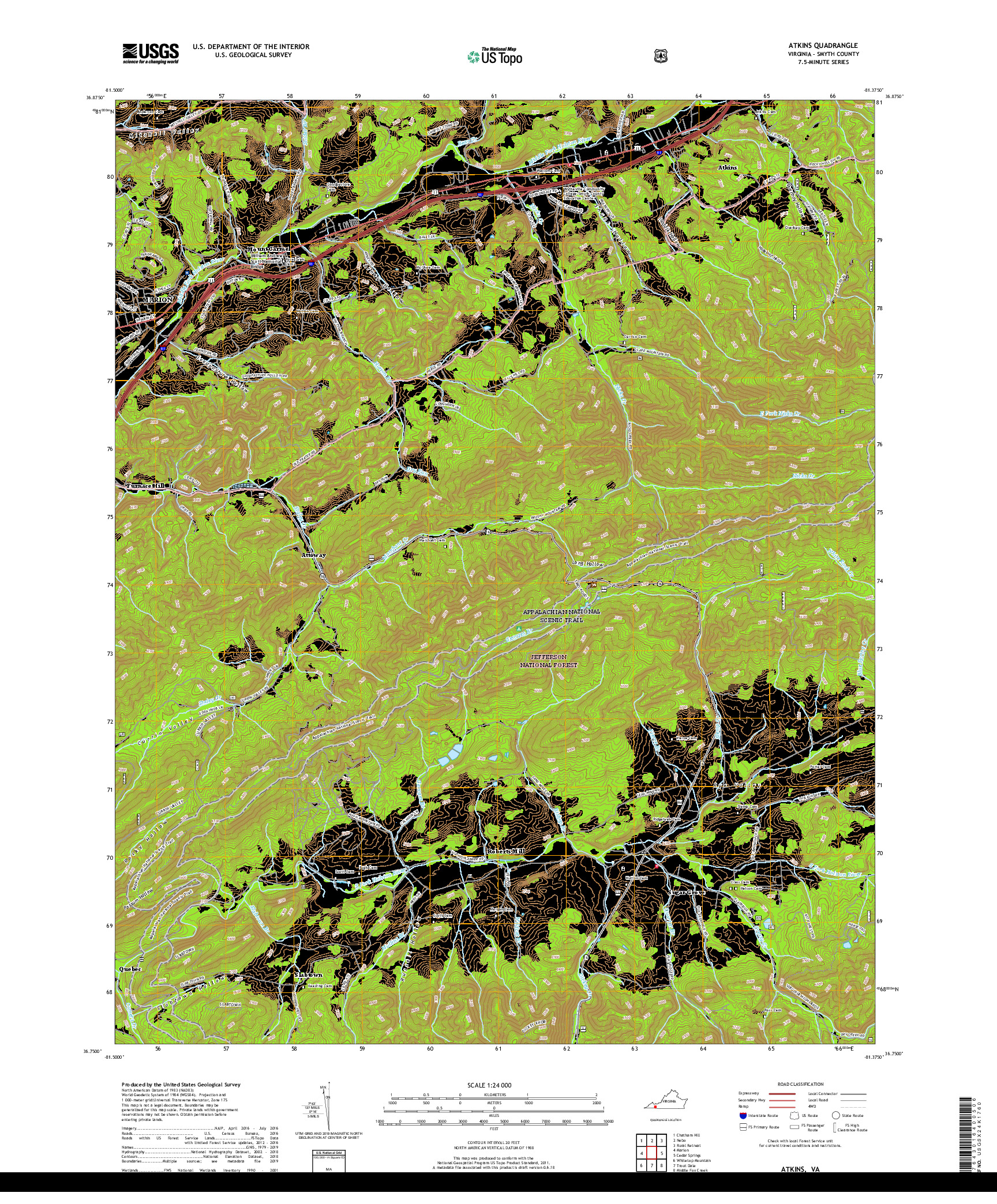 USGS US TOPO 7.5-MINUTE MAP FOR ATKINS, VA 2019