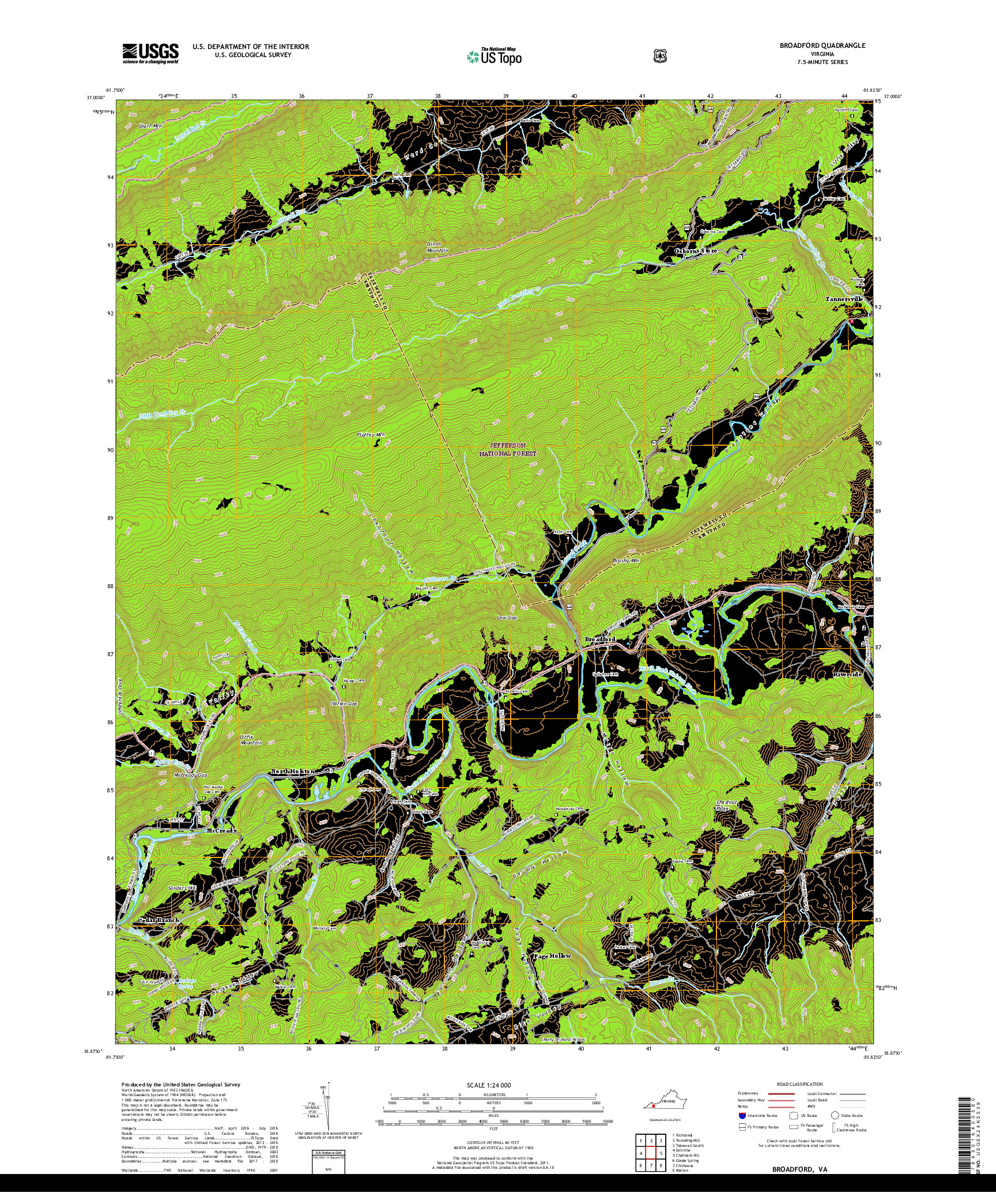 USGS US TOPO 7.5-MINUTE MAP FOR BROADFORD, VA 2019