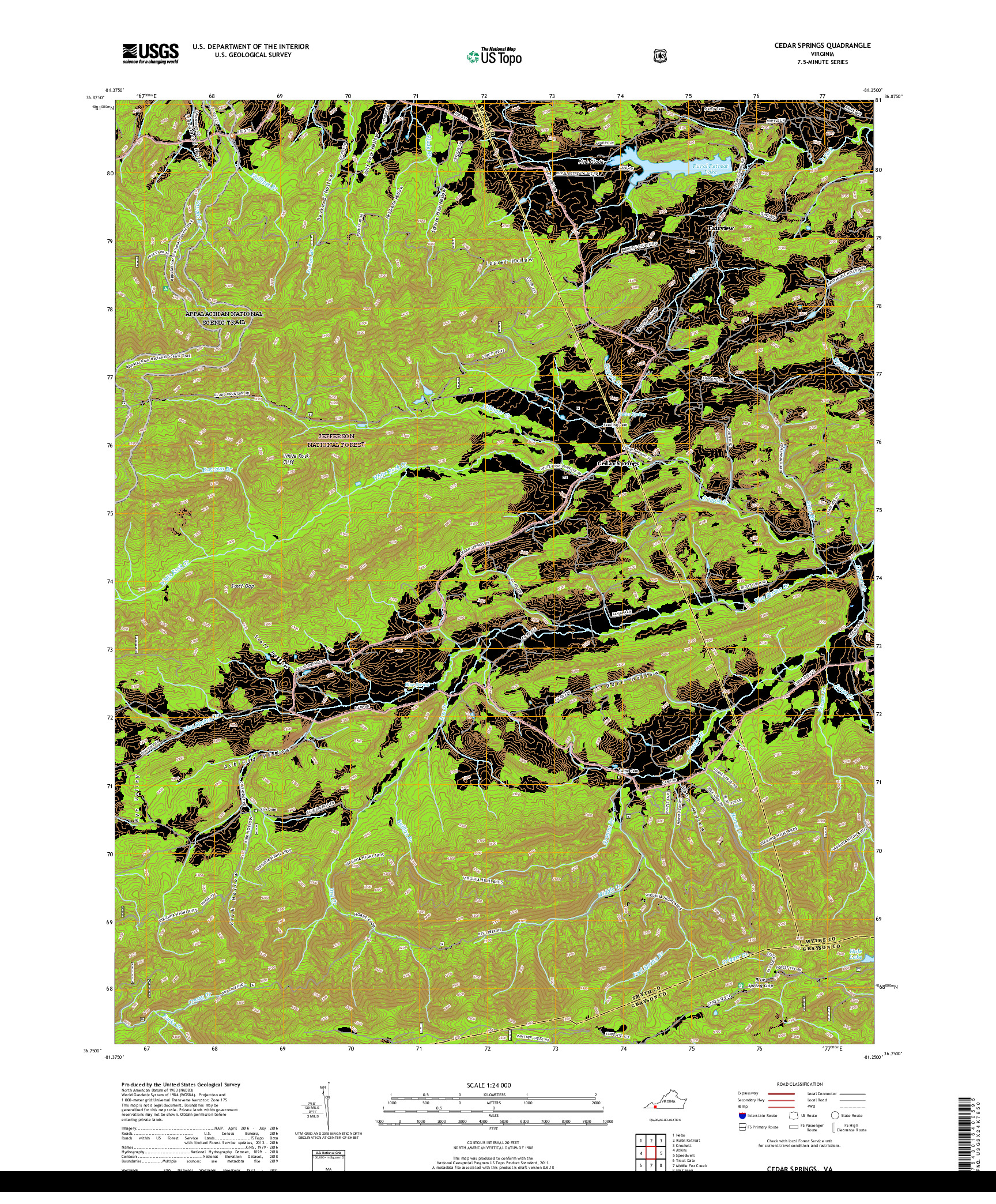 USGS US TOPO 7.5-MINUTE MAP FOR CEDAR SPRINGS, VA 2019