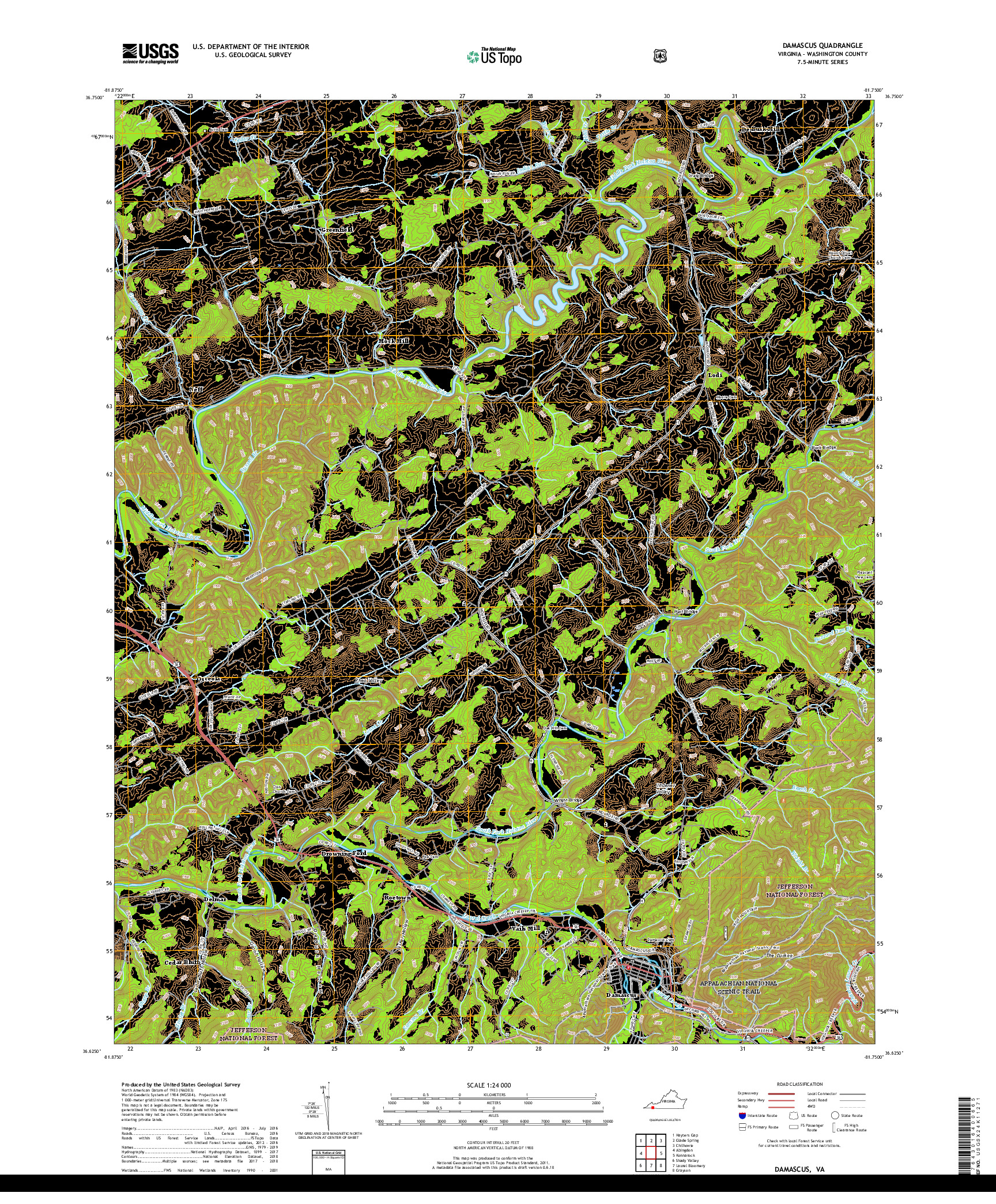 USGS US TOPO 7.5-MINUTE MAP FOR DAMASCUS, VA 2019