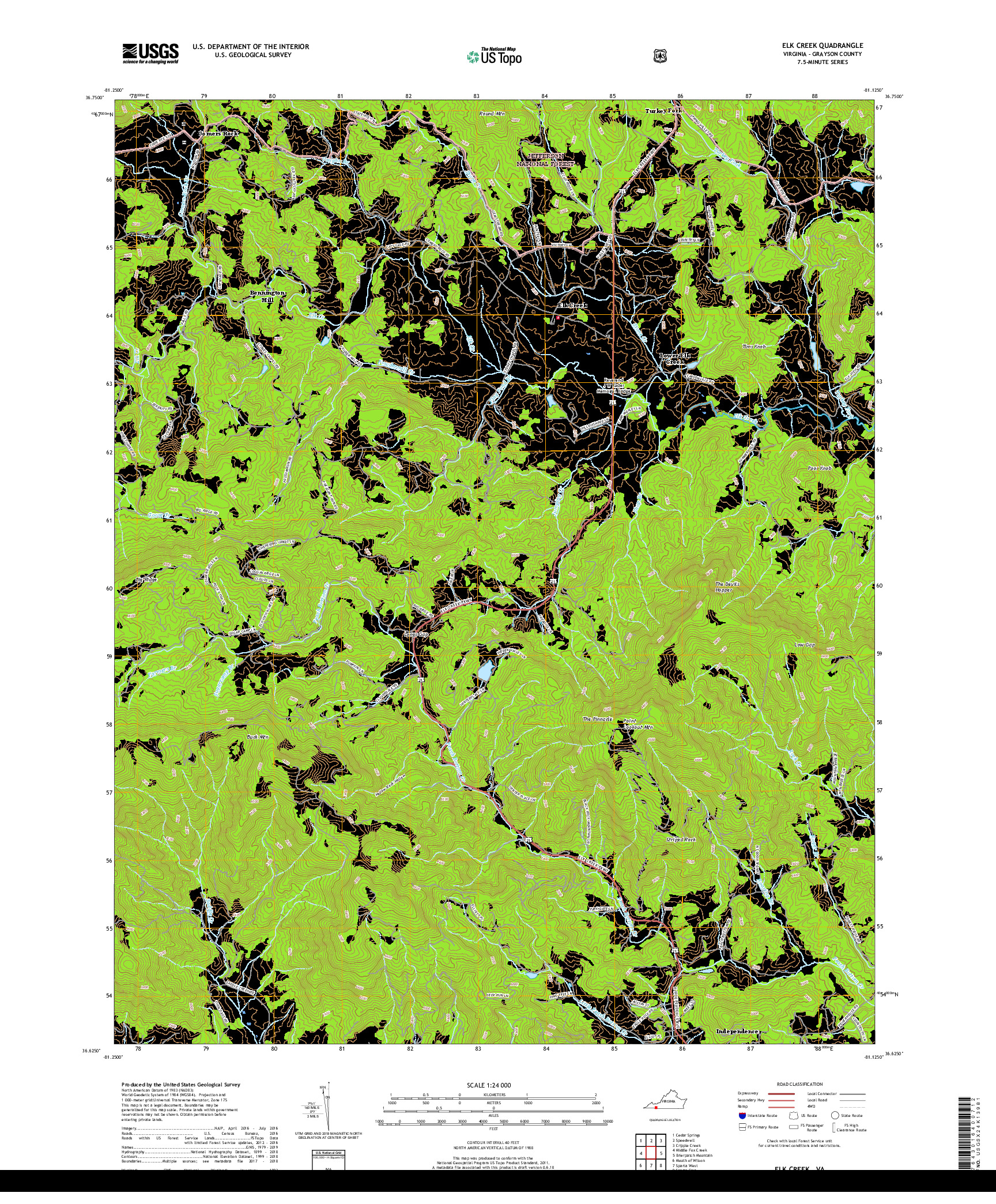 USGS US TOPO 7.5-MINUTE MAP FOR ELK CREEK, VA 2019