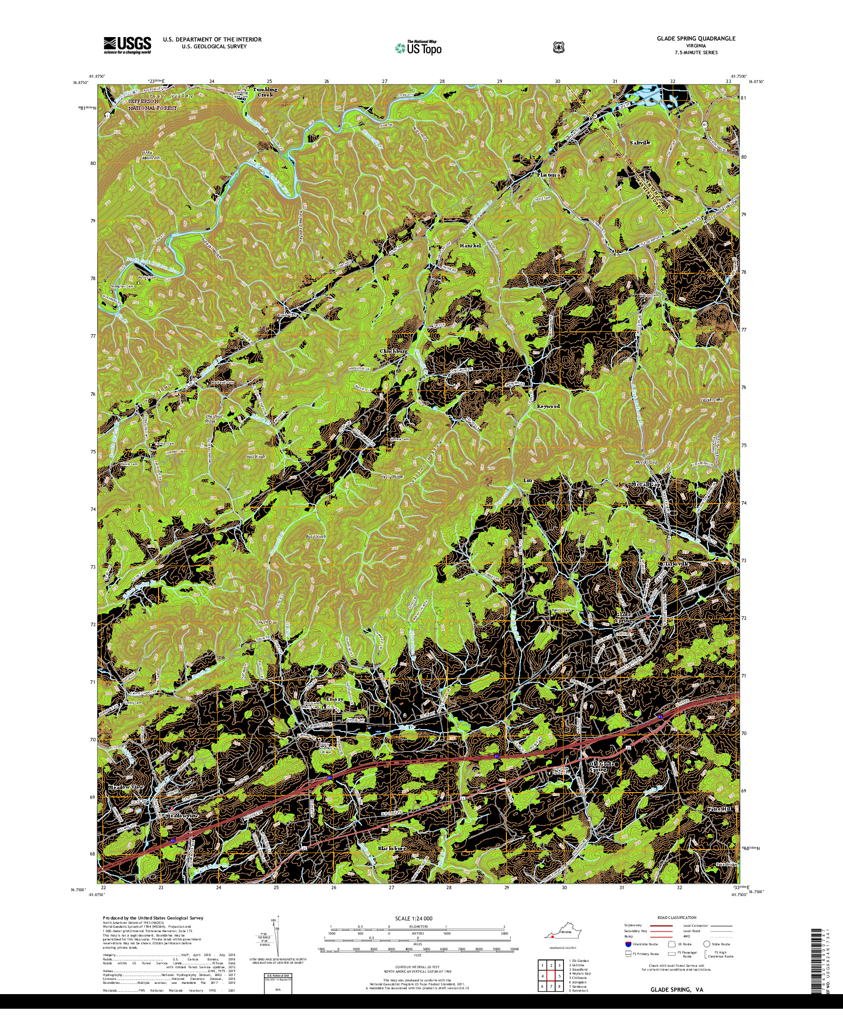 USGS US TOPO 7.5-MINUTE MAP FOR GLADE SPRING, VA 2019