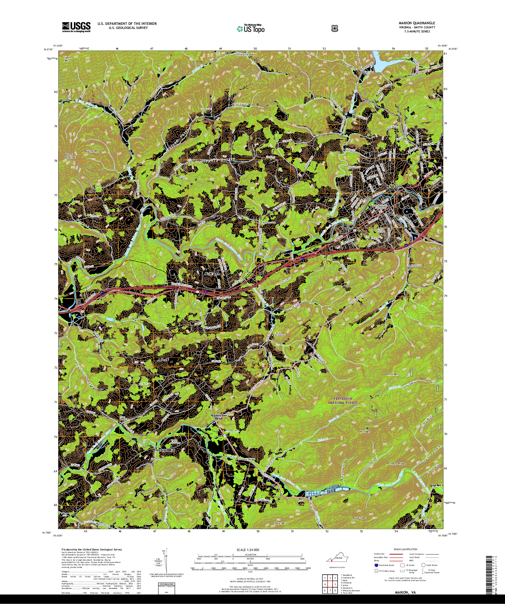 USGS US TOPO 7.5-MINUTE MAP FOR MARION, VA 2019