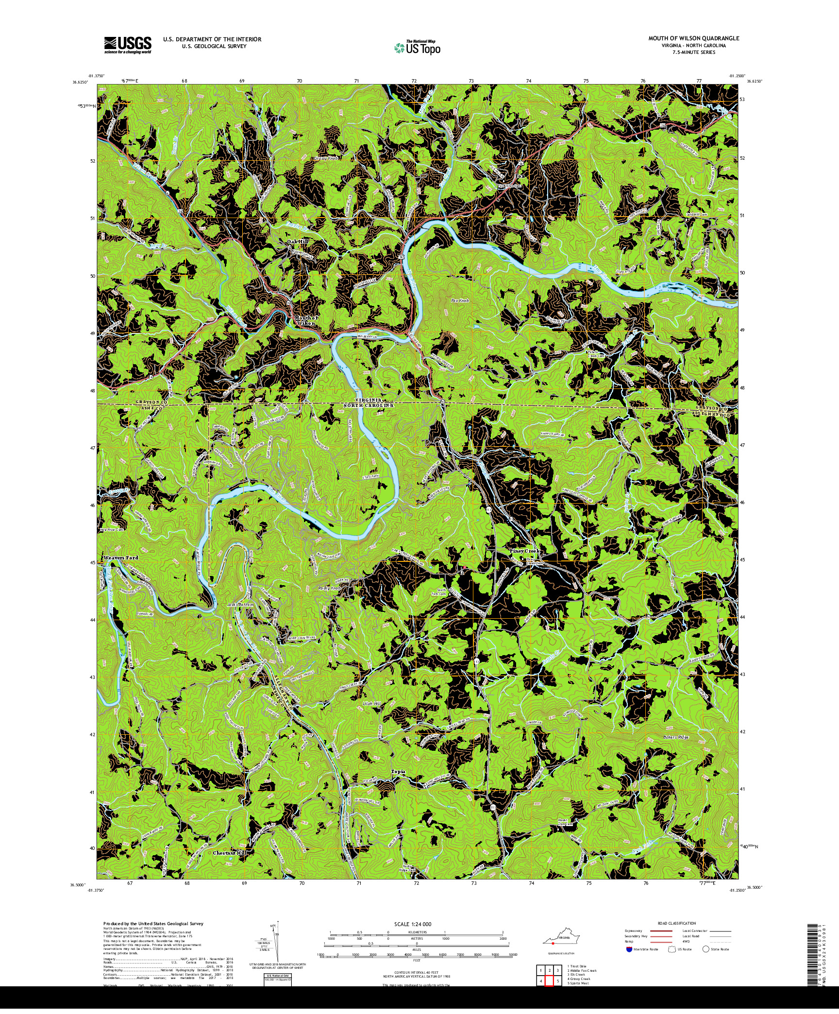 USGS US TOPO 7.5-MINUTE MAP FOR MOUTH OF WILSON, VA,NC 2019