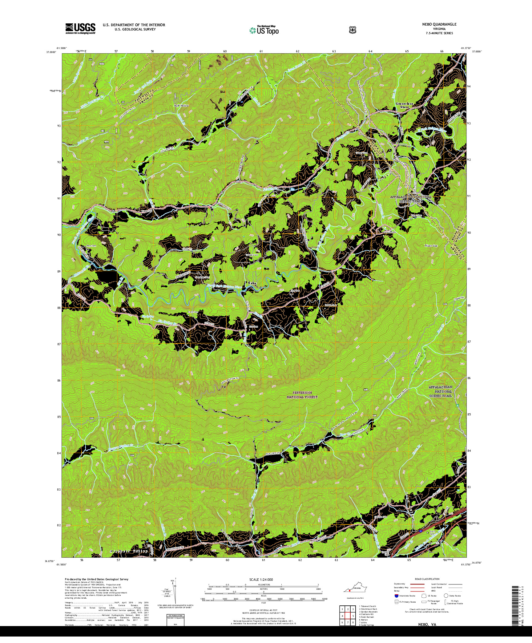 USGS US TOPO 7.5-MINUTE MAP FOR NEBO, VA 2019