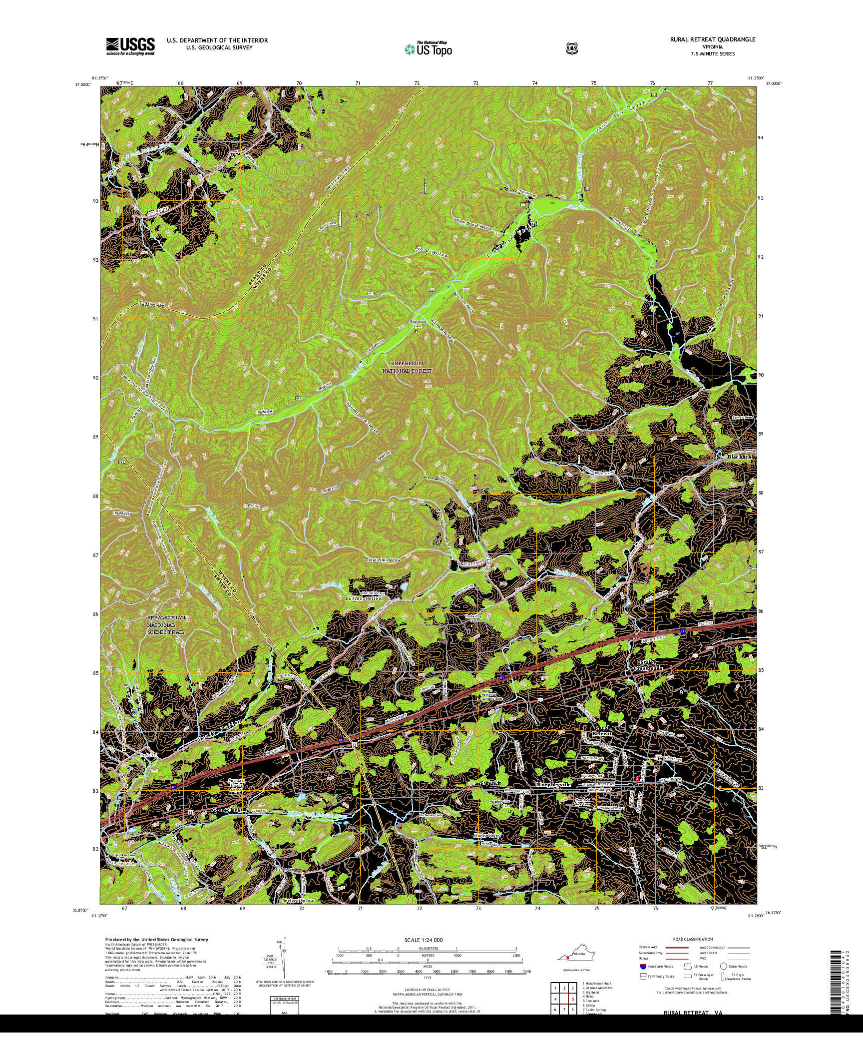 USGS US TOPO 7.5-MINUTE MAP FOR RURAL RETREAT, VA 2019