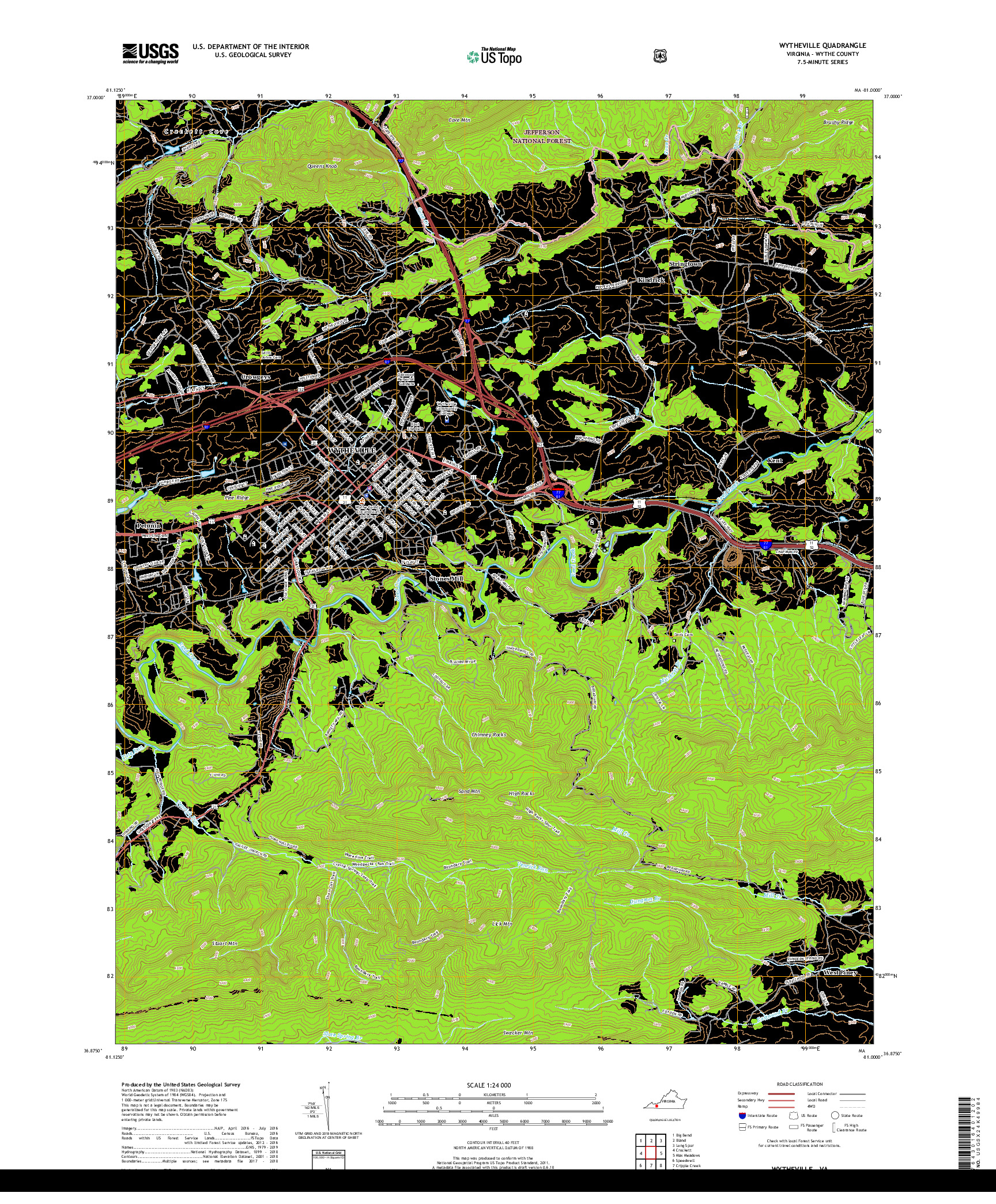 USGS US TOPO 7.5-MINUTE MAP FOR WYTHEVILLE, VA 2019