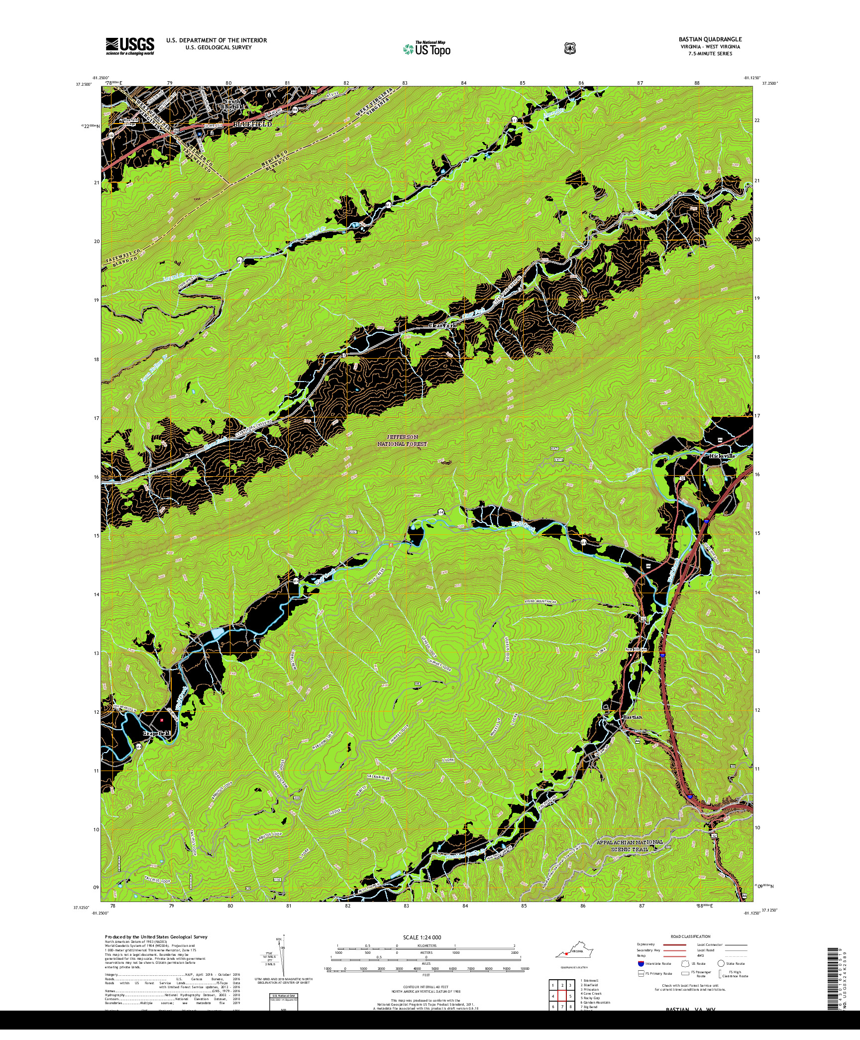 USGS US TOPO 7.5-MINUTE MAP FOR BASTIAN, VA,WV 2019