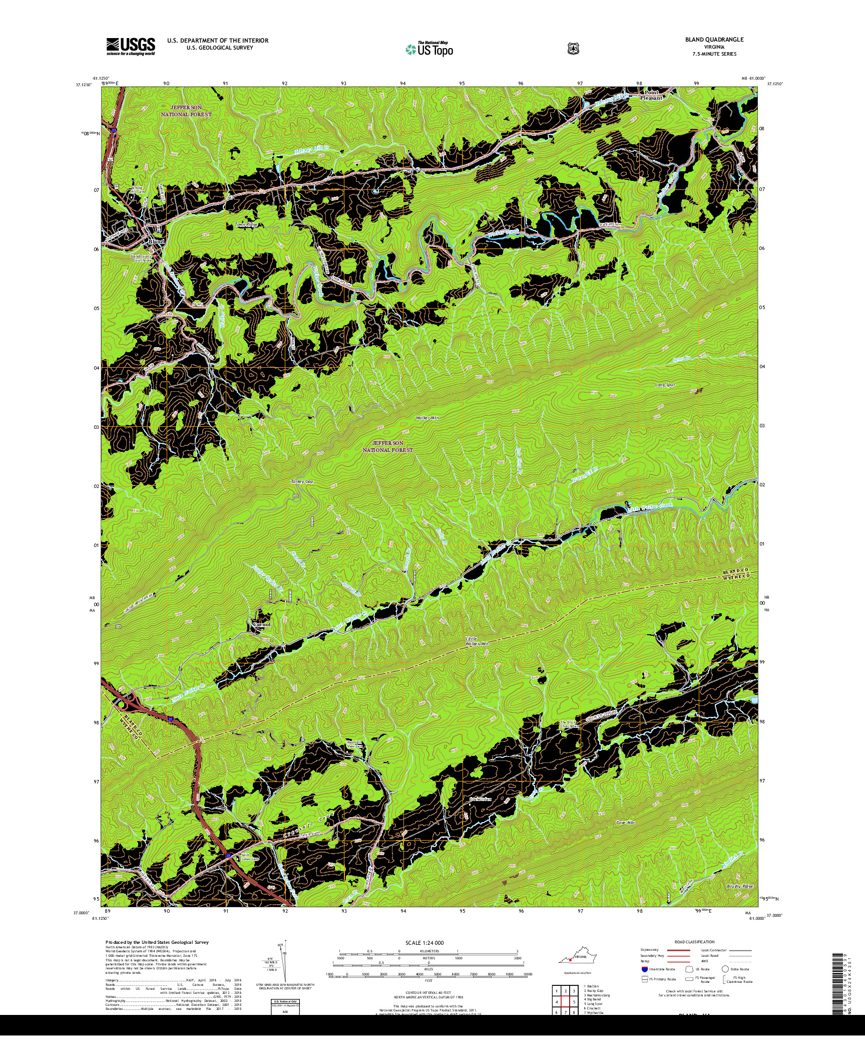 USGS US TOPO 7.5-MINUTE MAP FOR BLAND, VA 2019