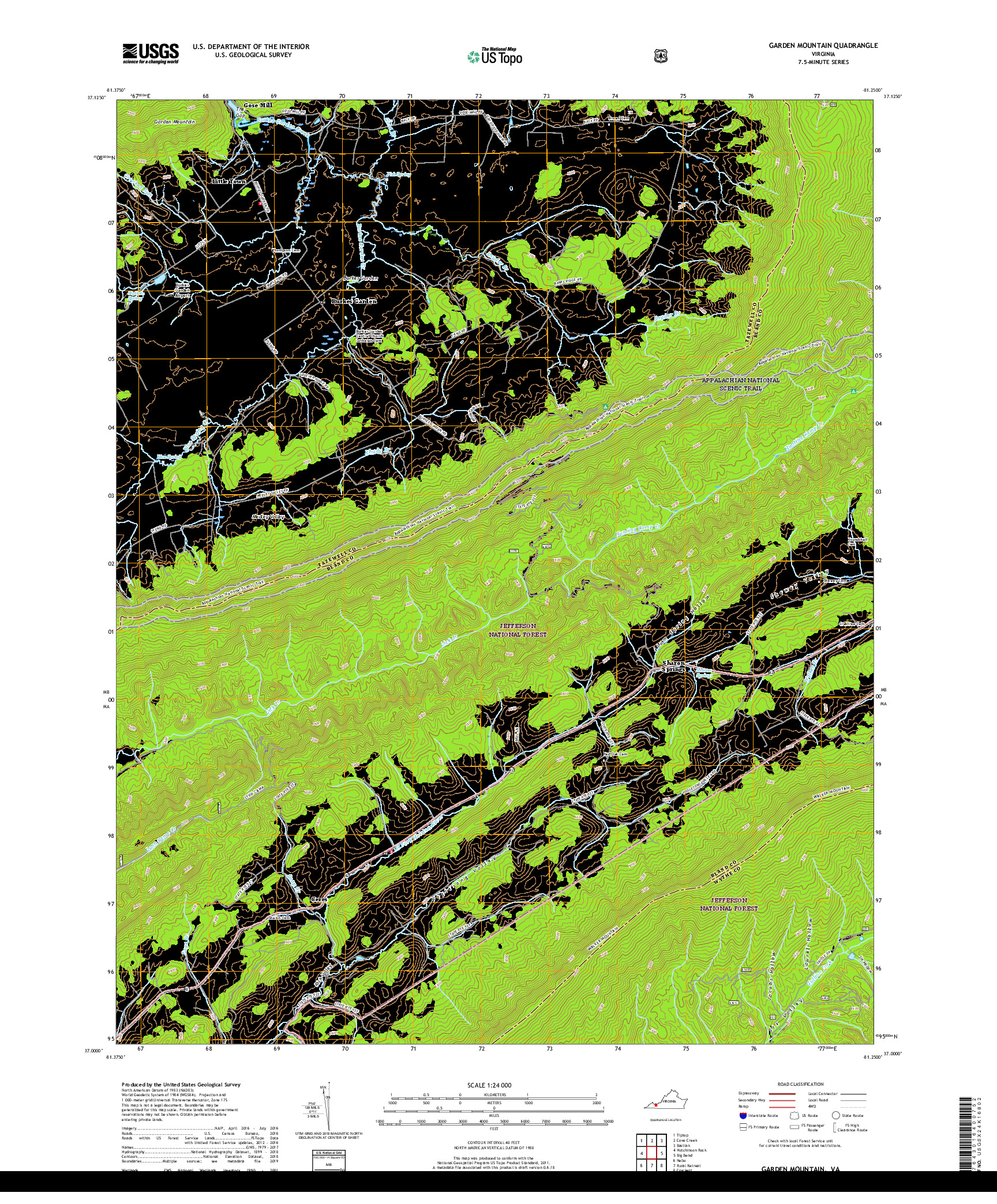 USGS US TOPO 7.5-MINUTE MAP FOR GARDEN MOUNTAIN, VA 2019