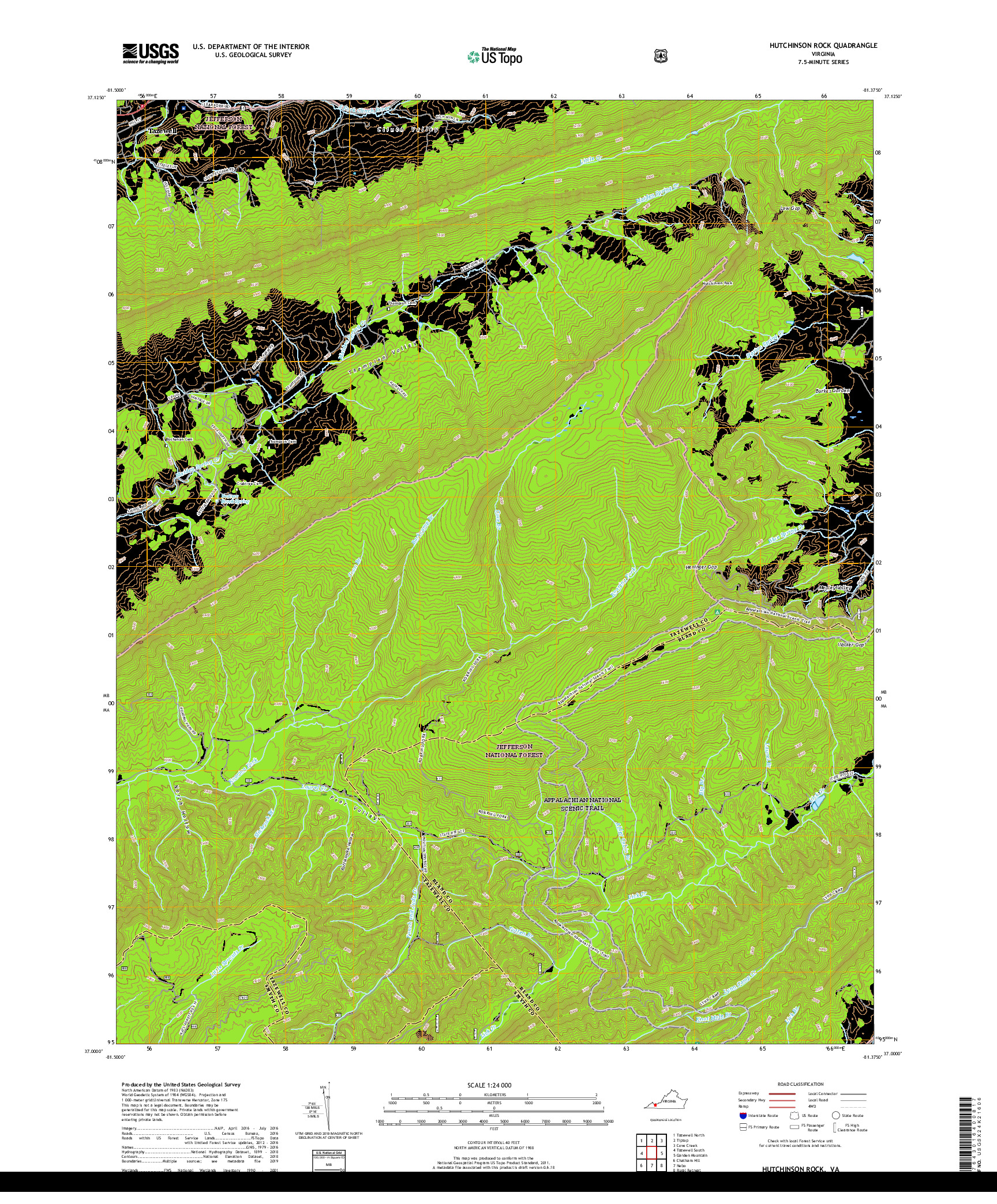 USGS US TOPO 7.5-MINUTE MAP FOR HUTCHINSON ROCK, VA 2019