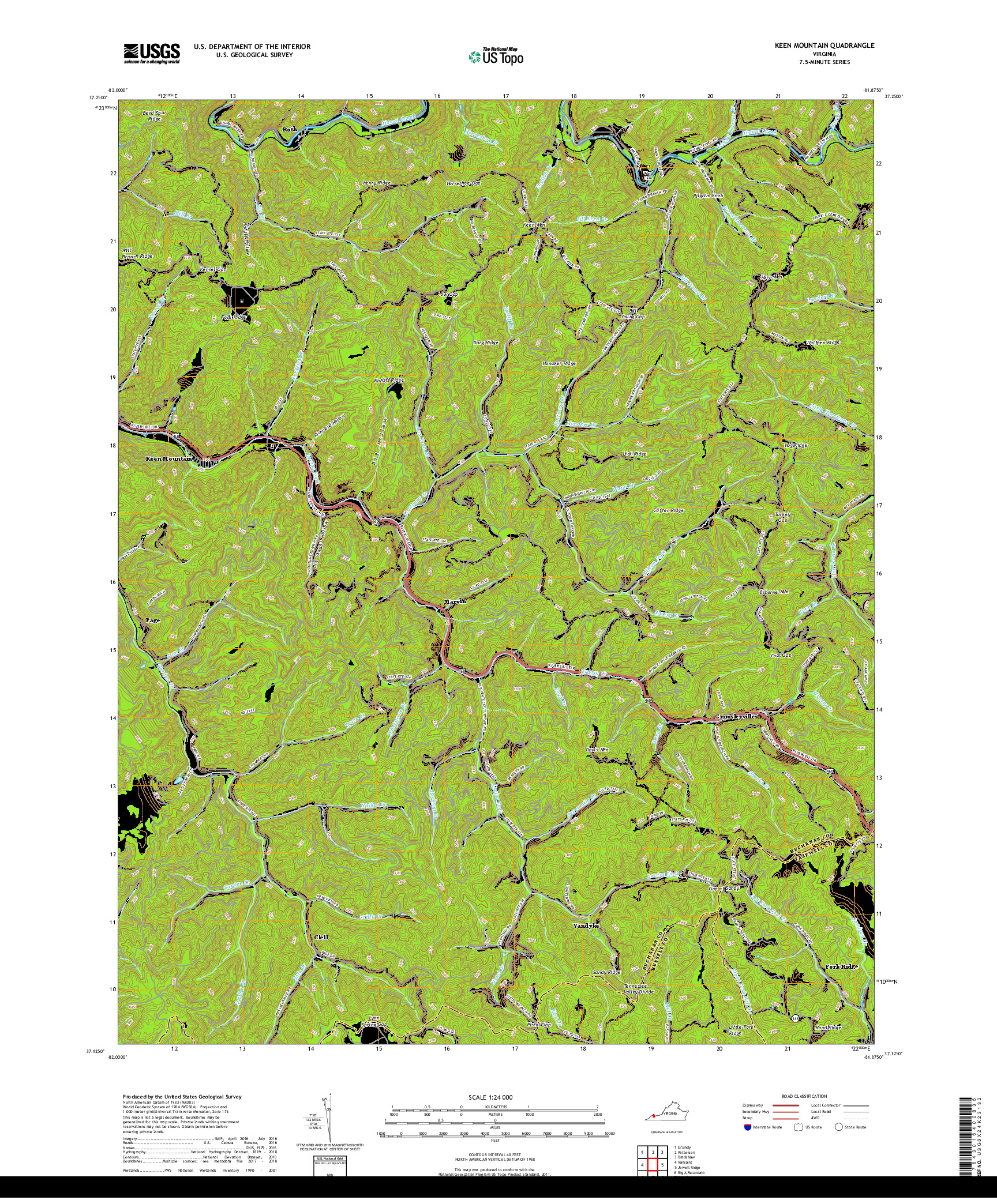 USGS US TOPO 7.5-MINUTE MAP FOR KEEN MOUNTAIN, VA 2019