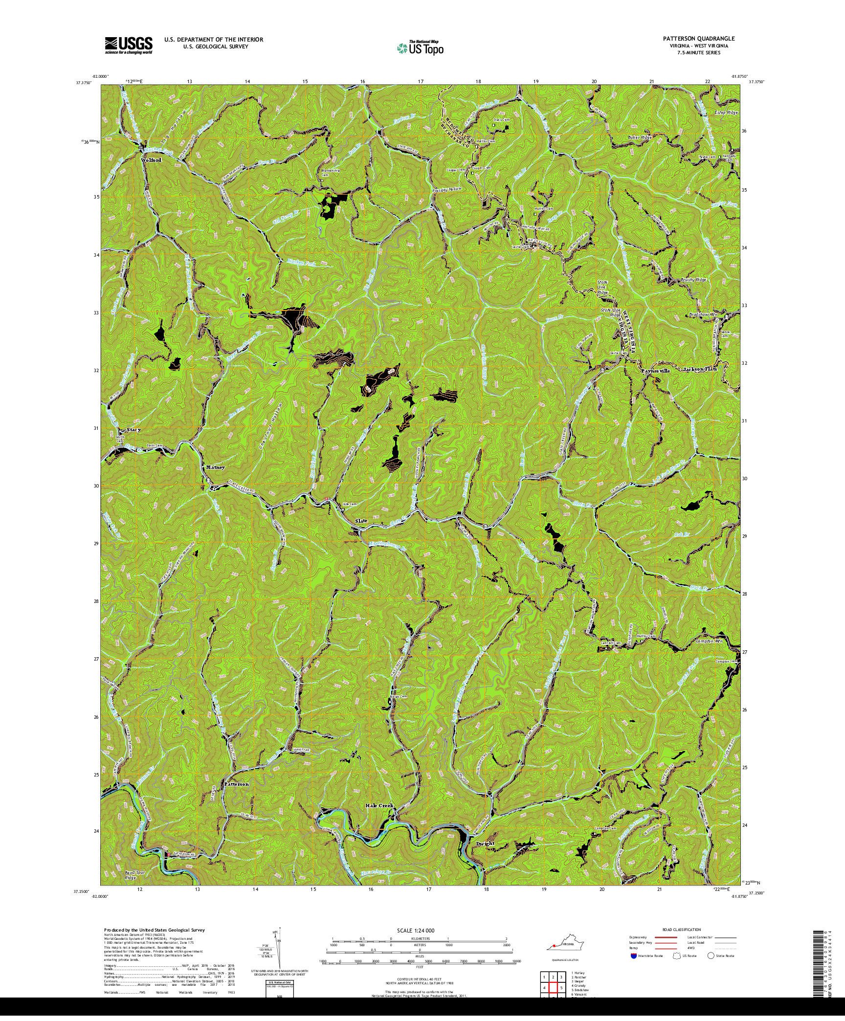 USGS US TOPO 7.5-MINUTE MAP FOR PATTERSON, VA,WV 2019
