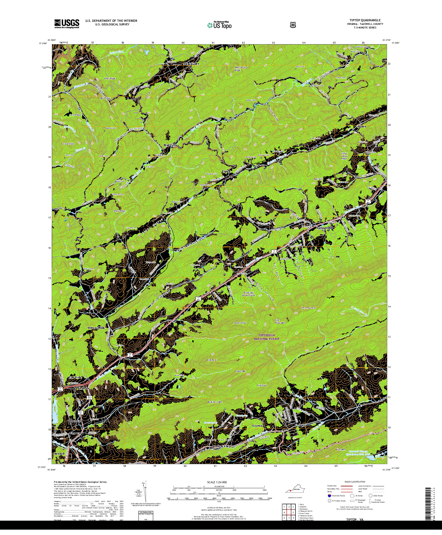 USGS US TOPO 7.5-MINUTE MAP FOR TIPTOP, VA 2019