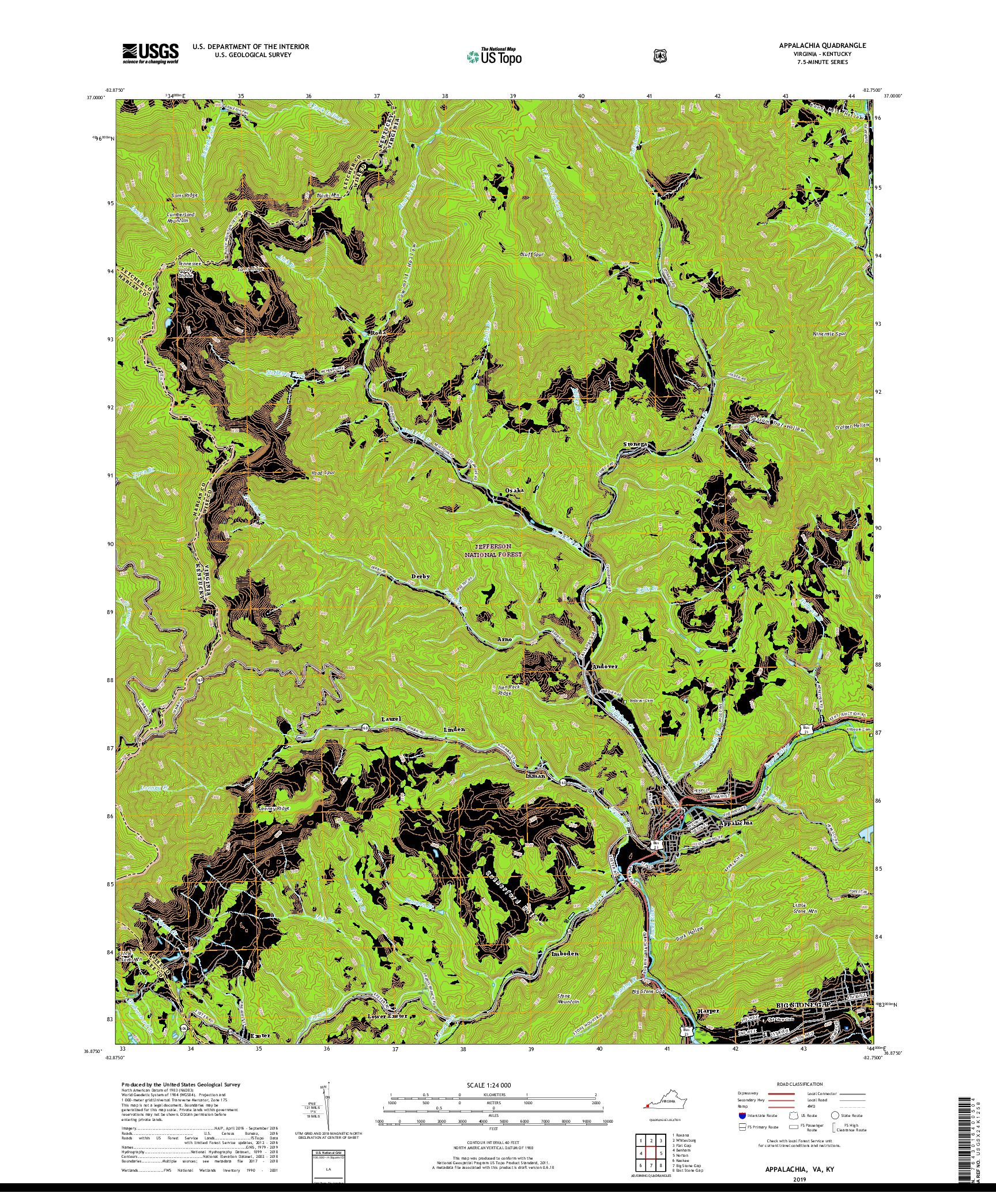 USGS US TOPO 7.5-MINUTE MAP FOR APPALACHIA, VA,KY 2019