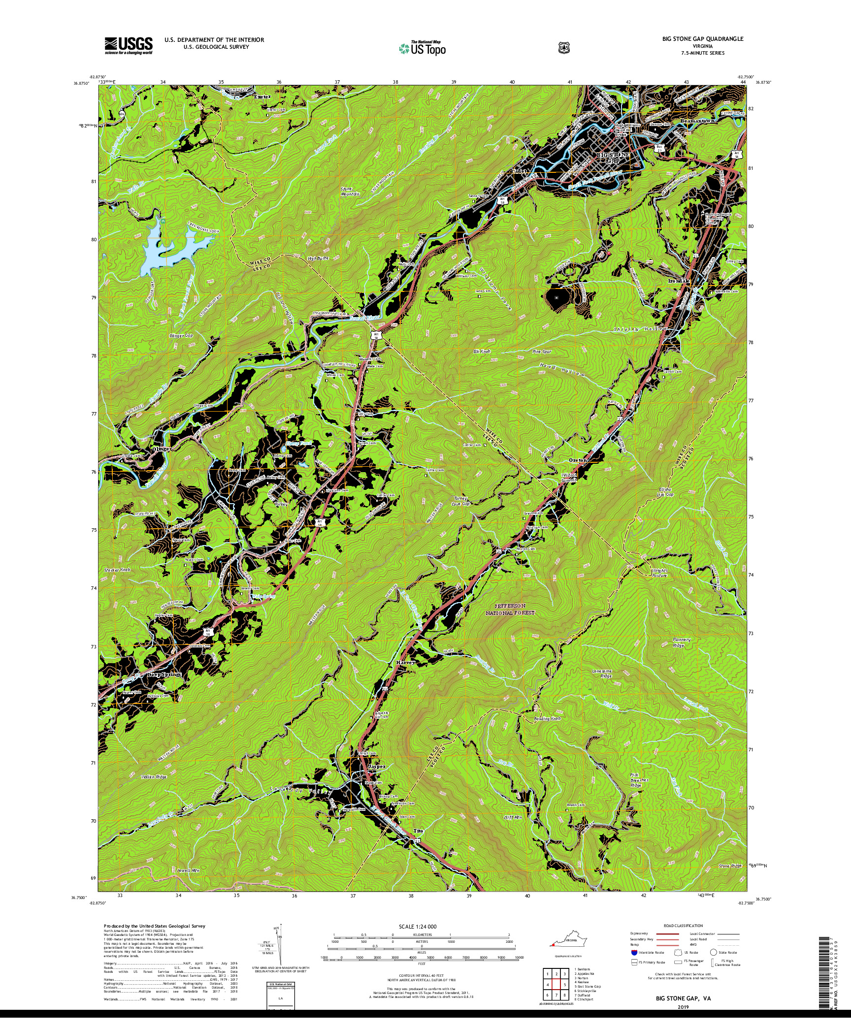 USGS US TOPO 7.5-MINUTE MAP FOR BIG STONE GAP, VA 2019