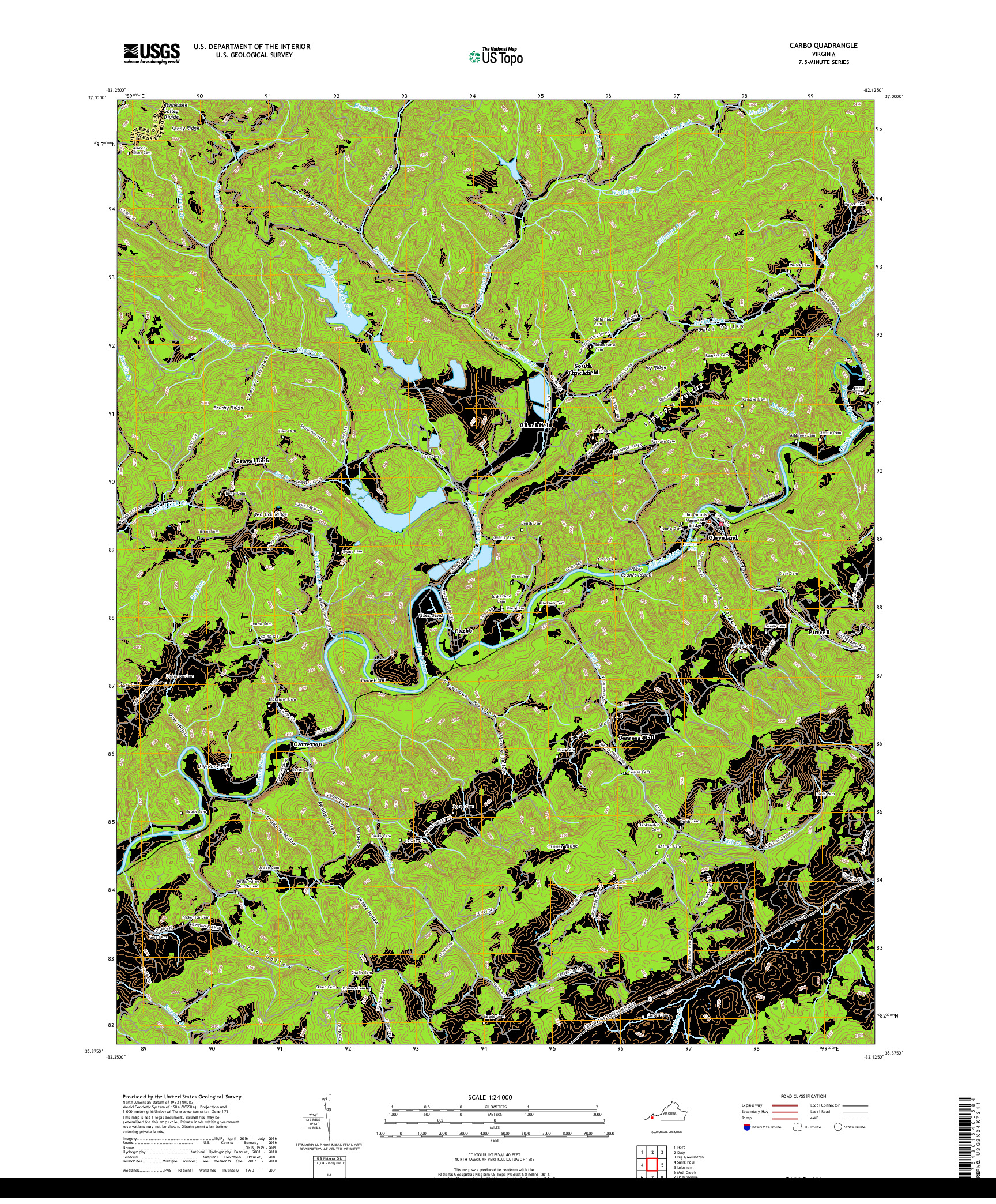 USGS US TOPO 7.5-MINUTE MAP FOR CARBO, VA 2019