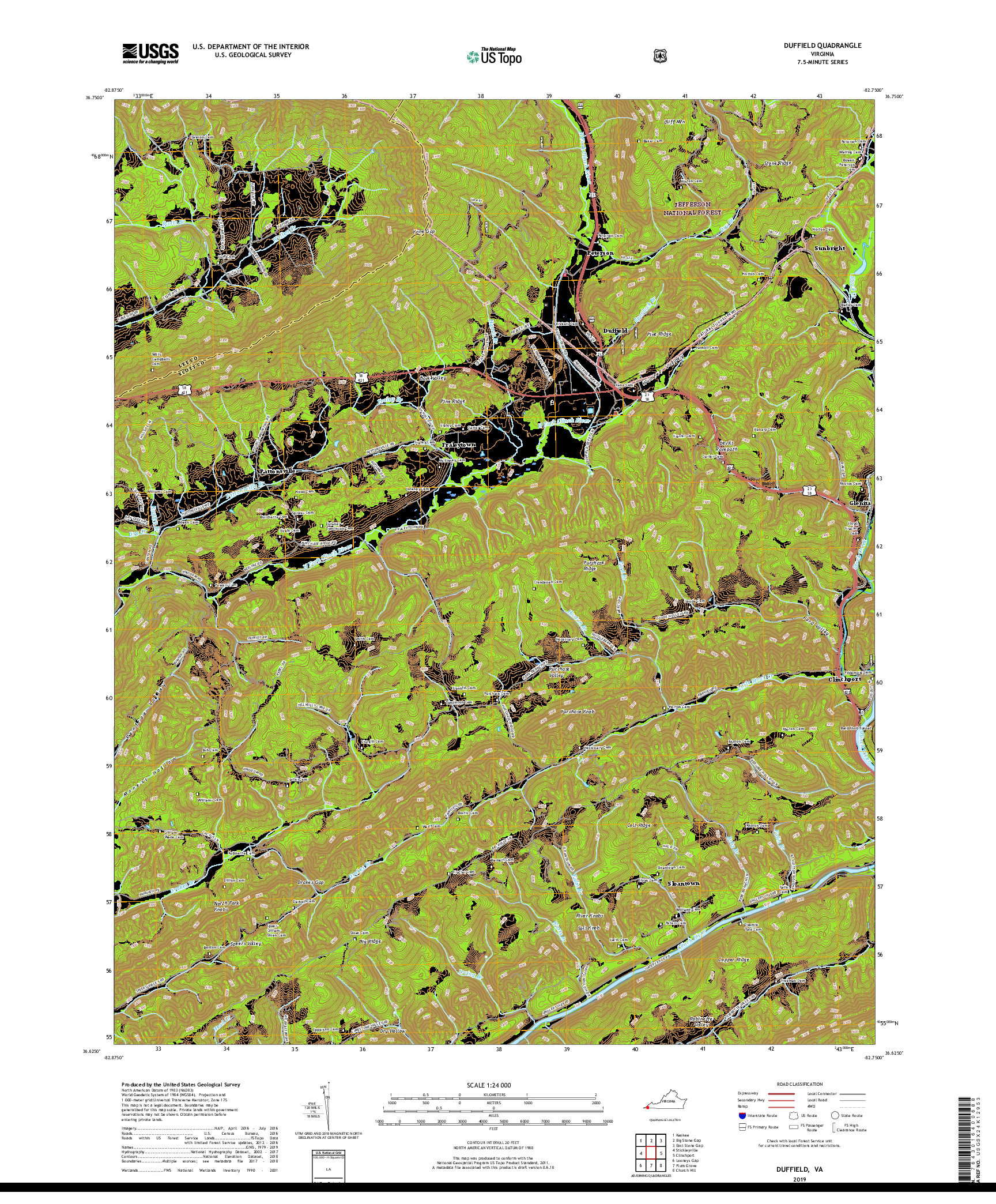 USGS US TOPO 7.5-MINUTE MAP FOR DUFFIELD, VA 2019