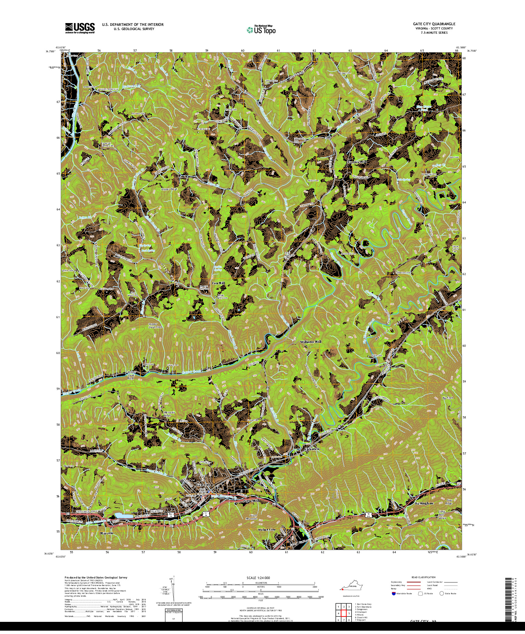 USGS US TOPO 7.5-MINUTE MAP FOR GATE CITY, VA 2019