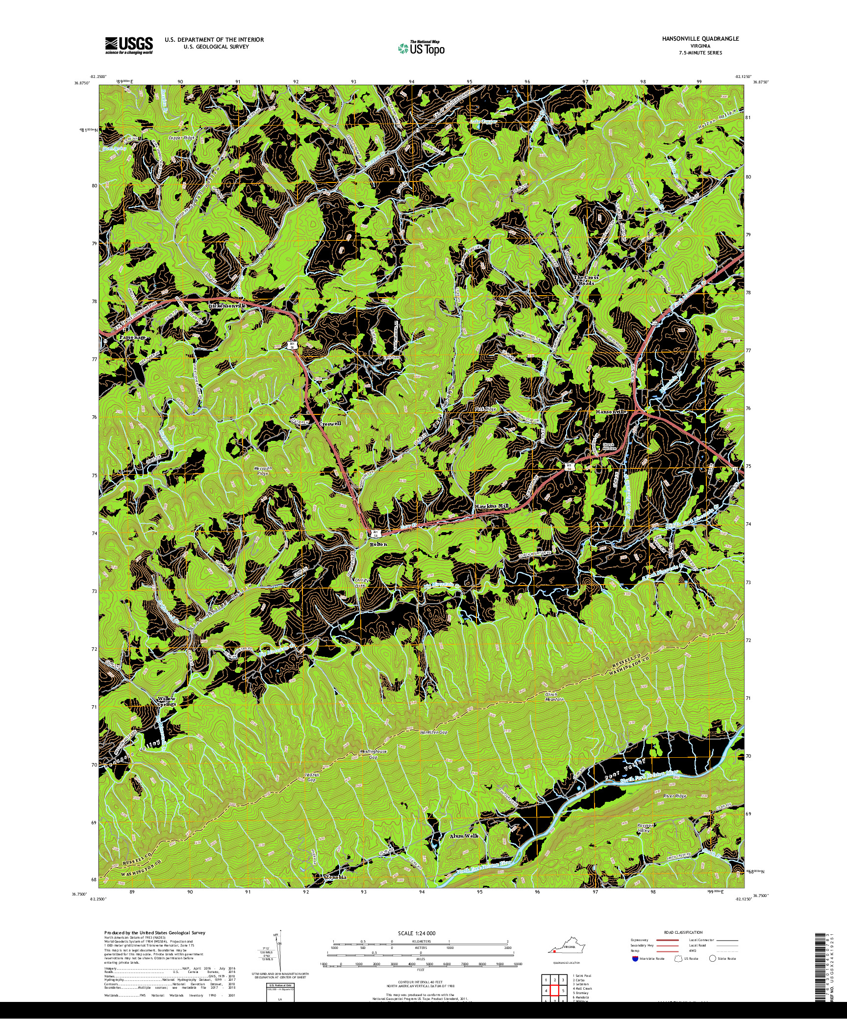 USGS US TOPO 7.5-MINUTE MAP FOR HANSONVILLE, VA 2019